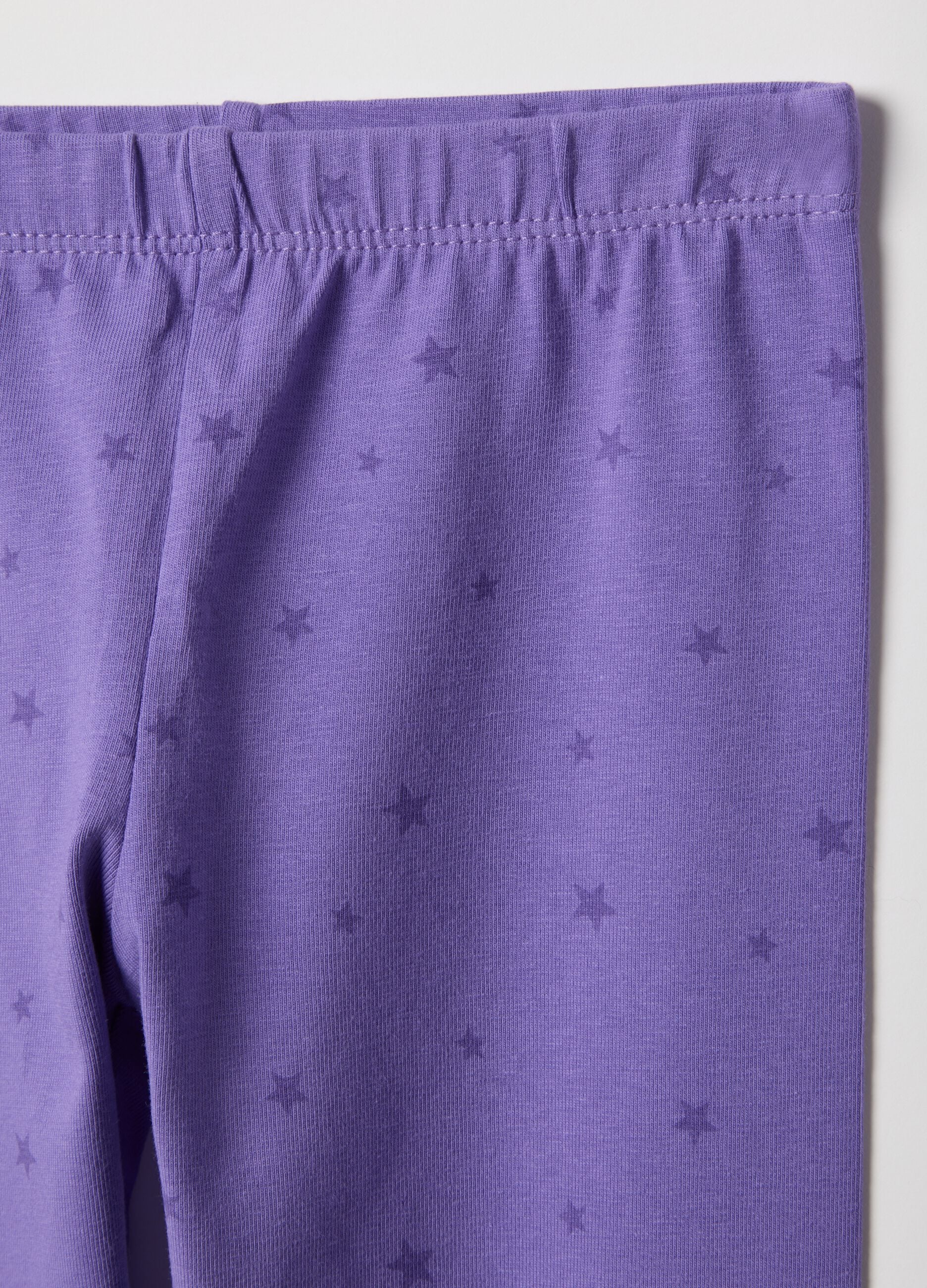 Girls' purple stretch cotton skinny fit leggings with stars