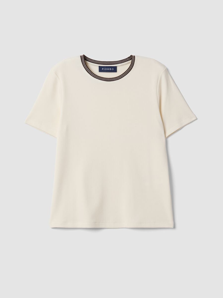 T-shirt beige in viscosa elasticizzata girocollo_4