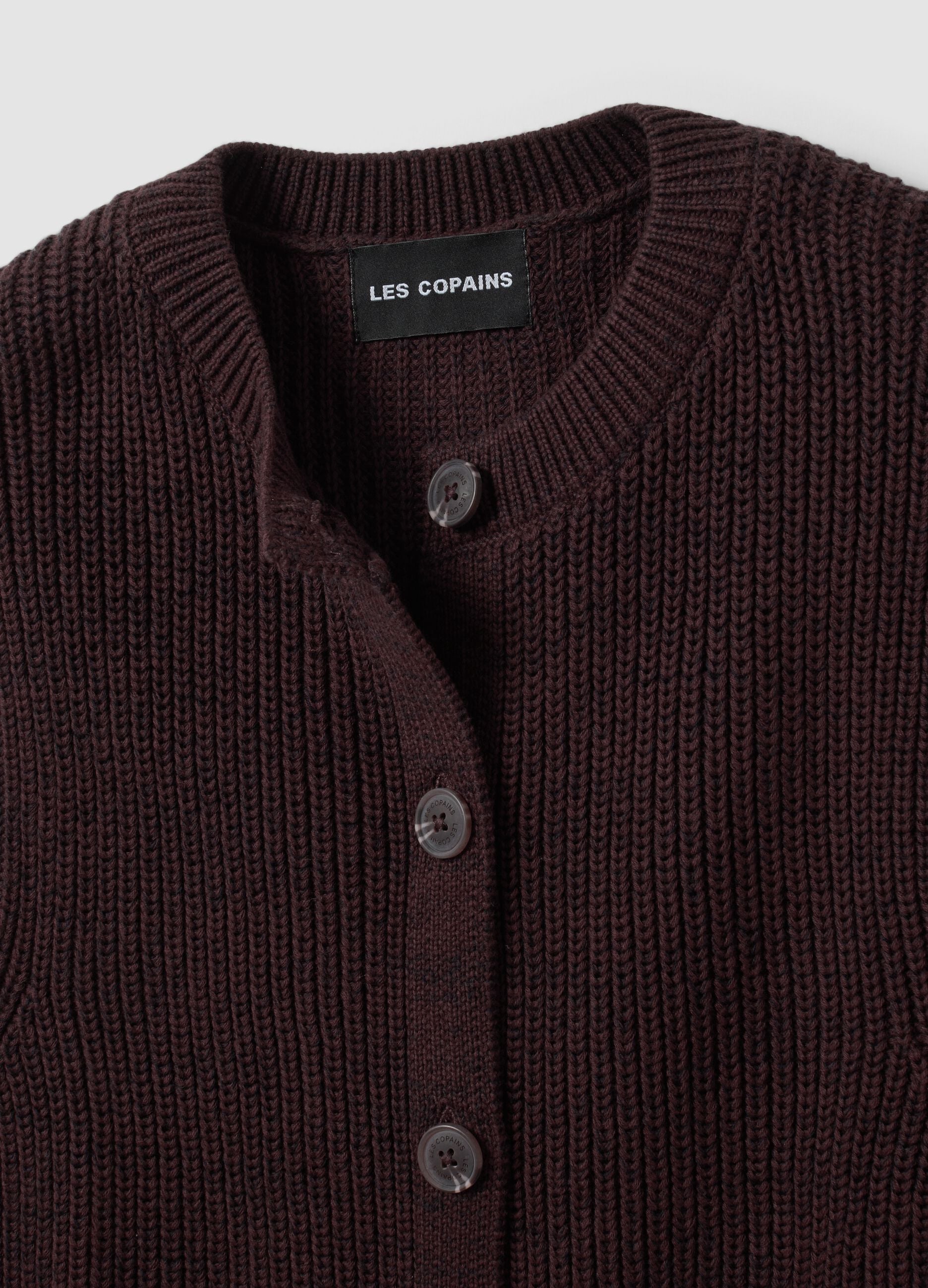 Brown pure cotton knitted vest with crew neck, regular fit