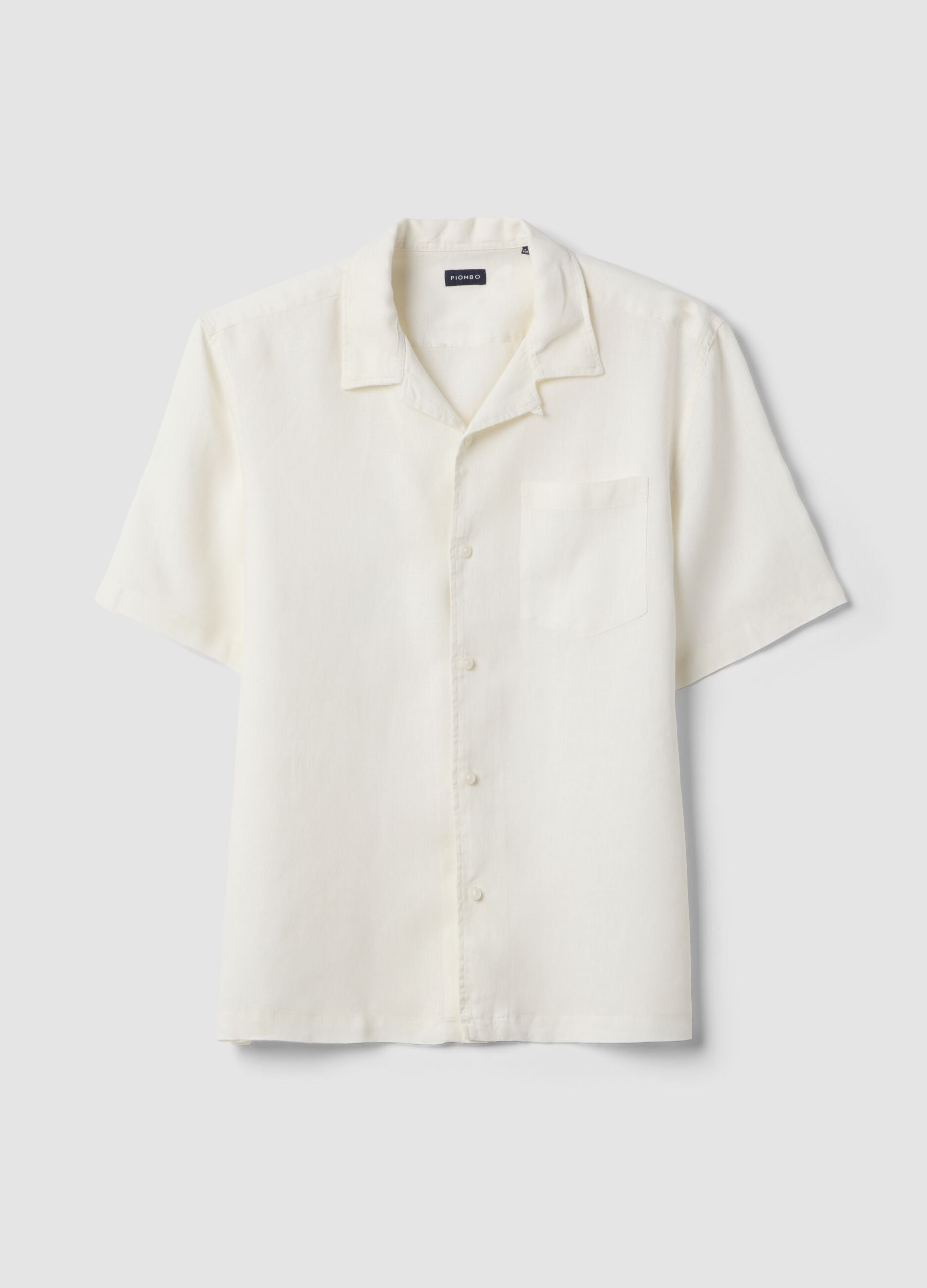 White short sleeve pure linen shirt regular fit