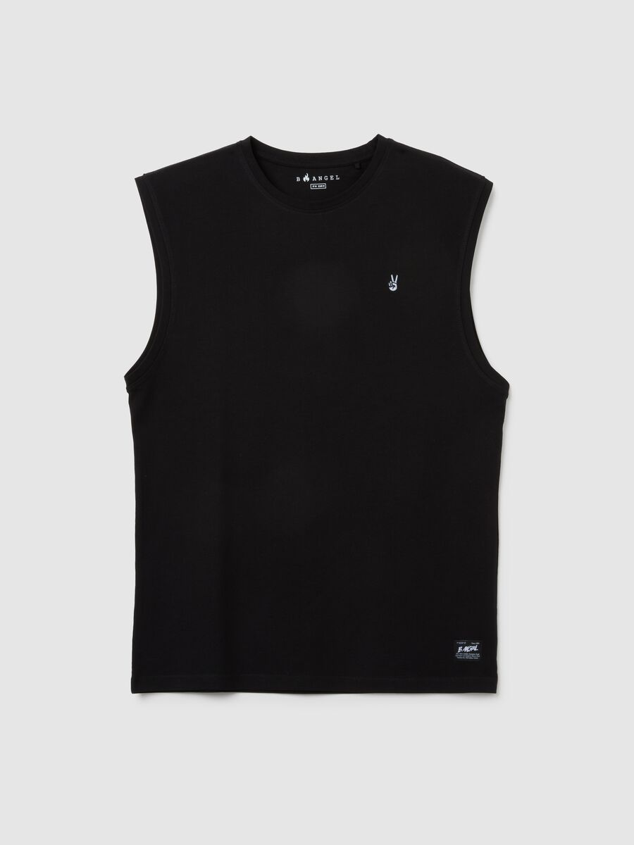 Men&rsquo;s black regular-fit vest top in 100% cotton with embroidery_4