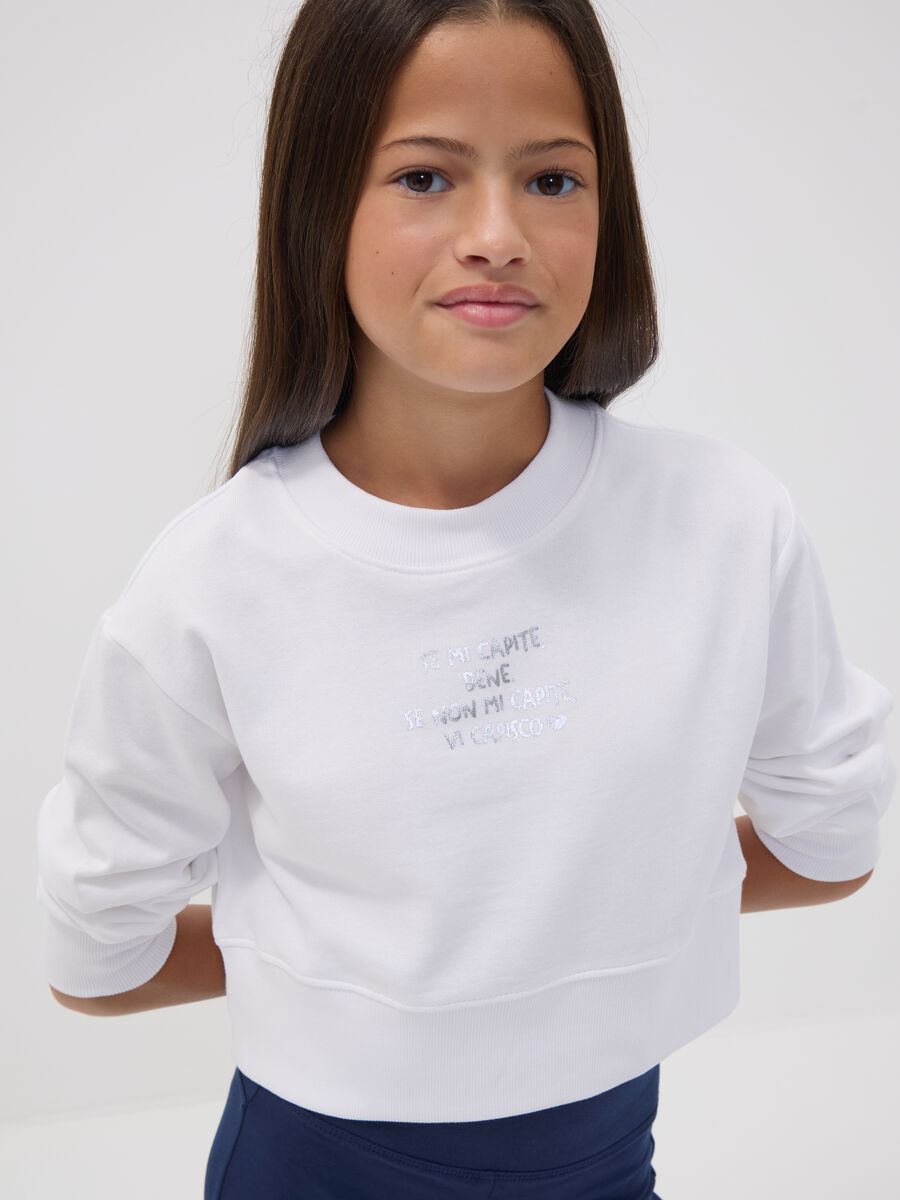White organic cotton sweatshirt with front print for girls_0