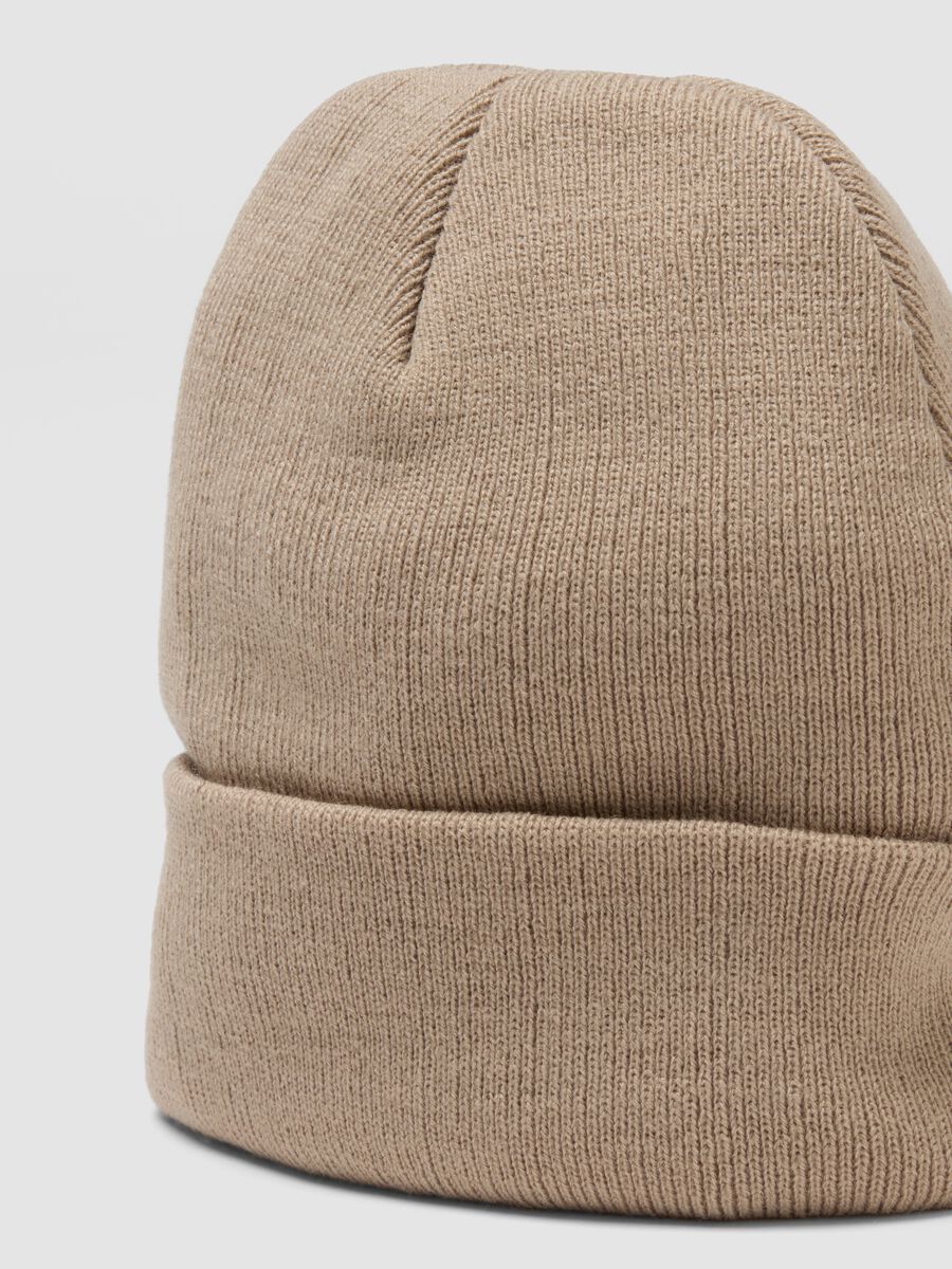 Beige jersey knit beanie with turn-up cuff_2