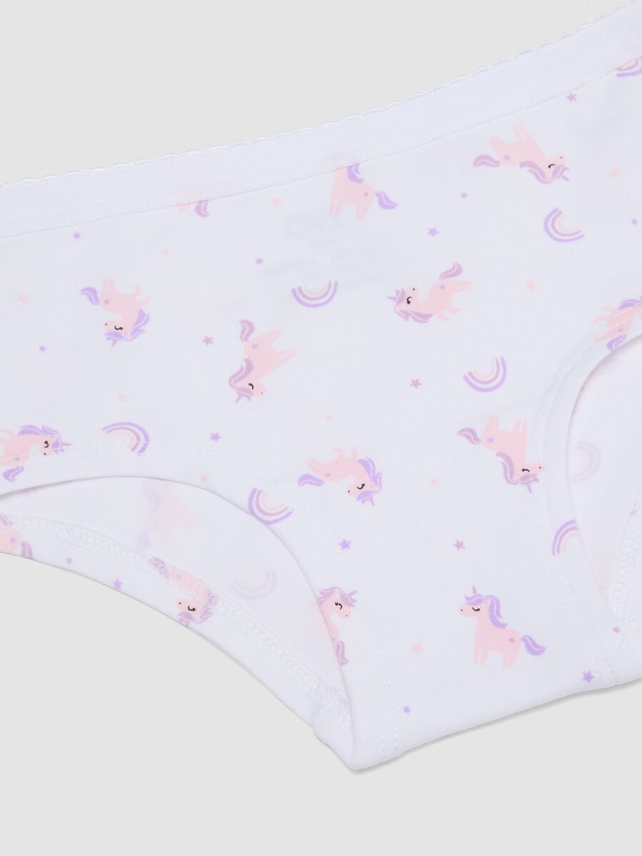 White stretch organic cotton culotte briefs with unicorn print_3