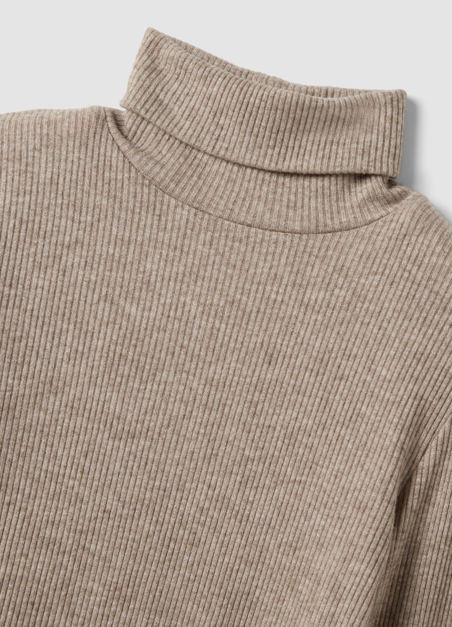 Beige ribbed viscose-blend crew-neck jumper