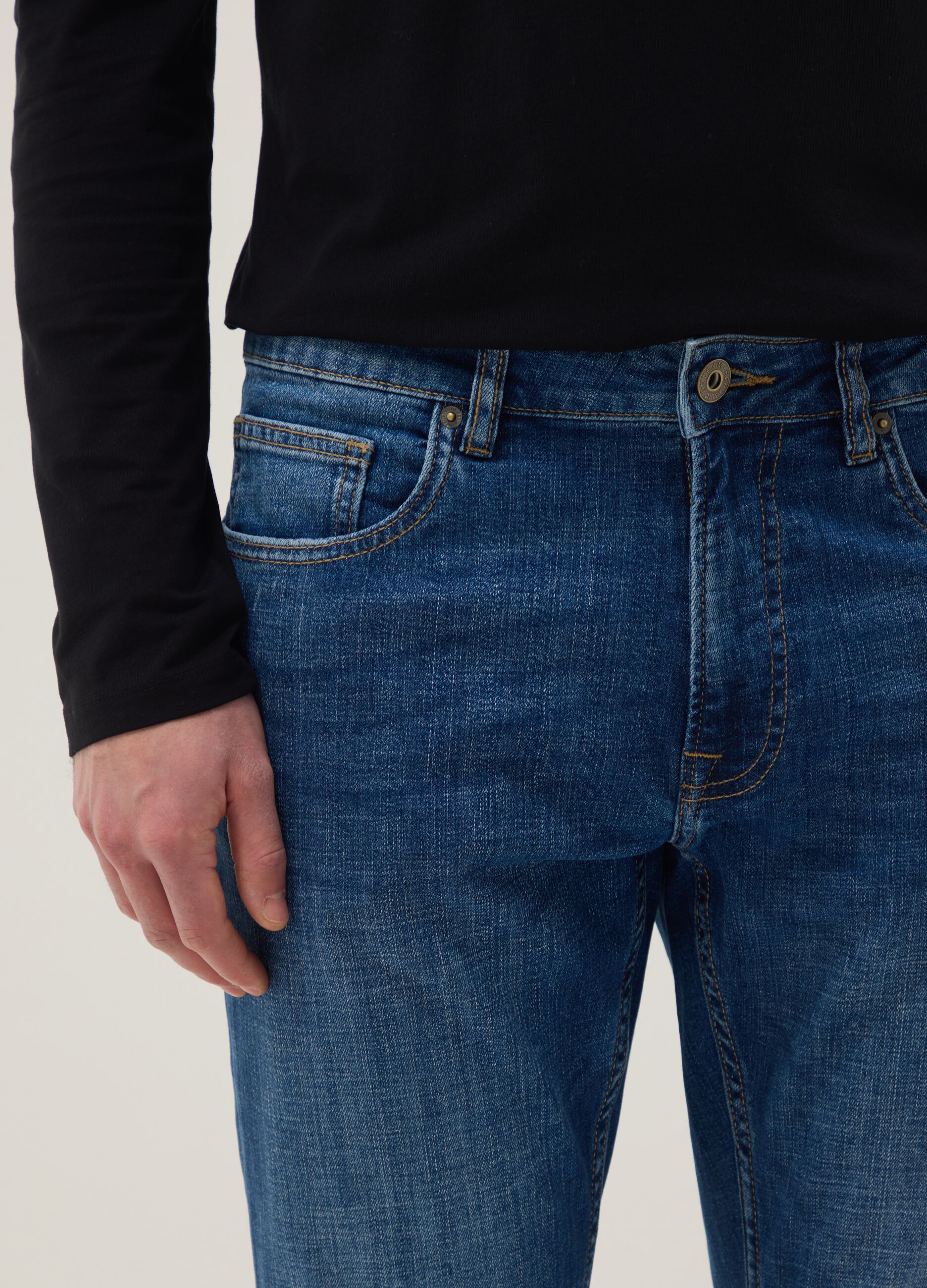 Blue Stretch Denim Slim Fit Cotton Jeans