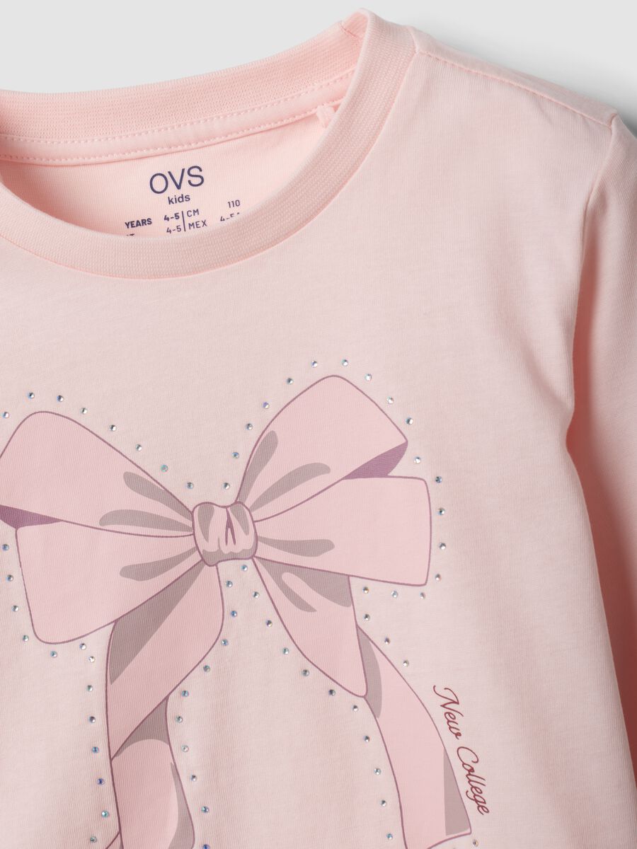Pink pure organic cotton T-shirt with bow print for girls_2