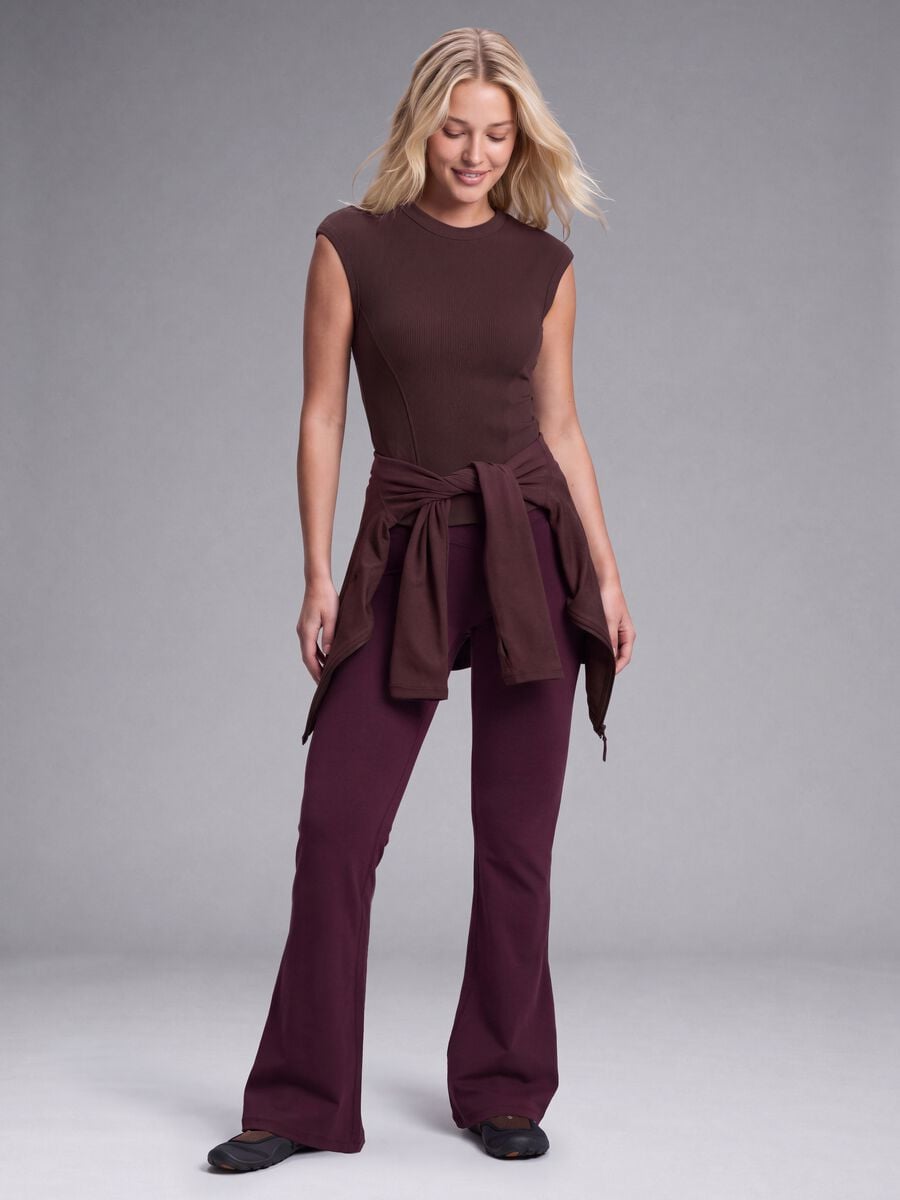Brown fitted ribbed stretch-modal T-shirt ALTAVIA STUDIO_1