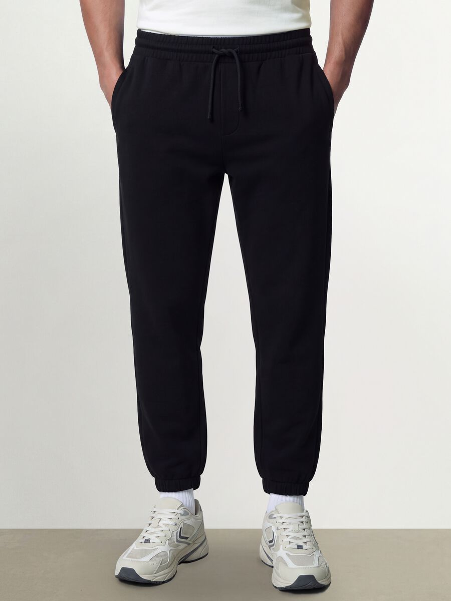 Pantaloni jogger neri in misto cotone regular fit_1