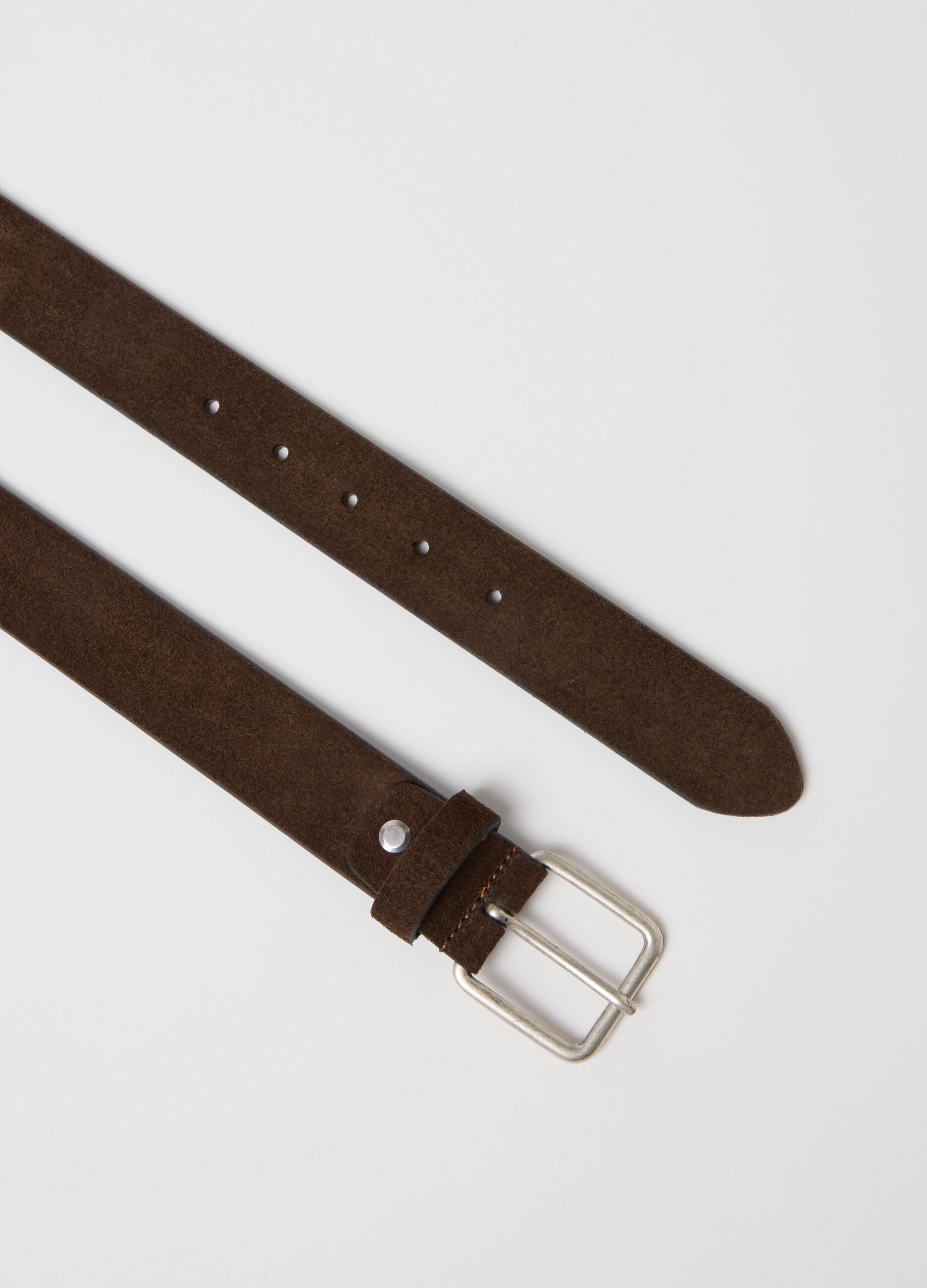 Brown genuine leather belt with metal buckle
