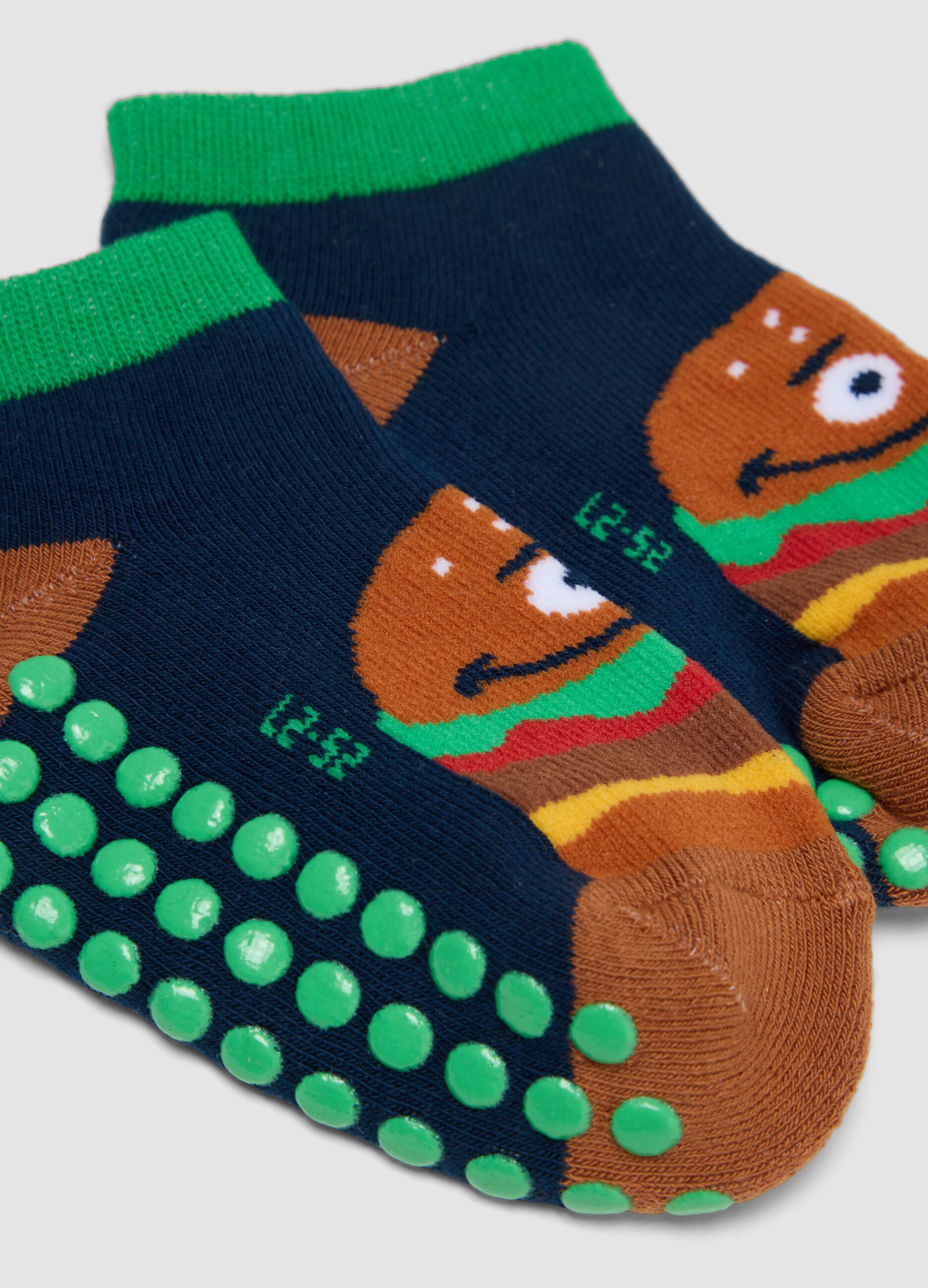 2-pack organic stretch cotton anti-slip socks with hamburger print