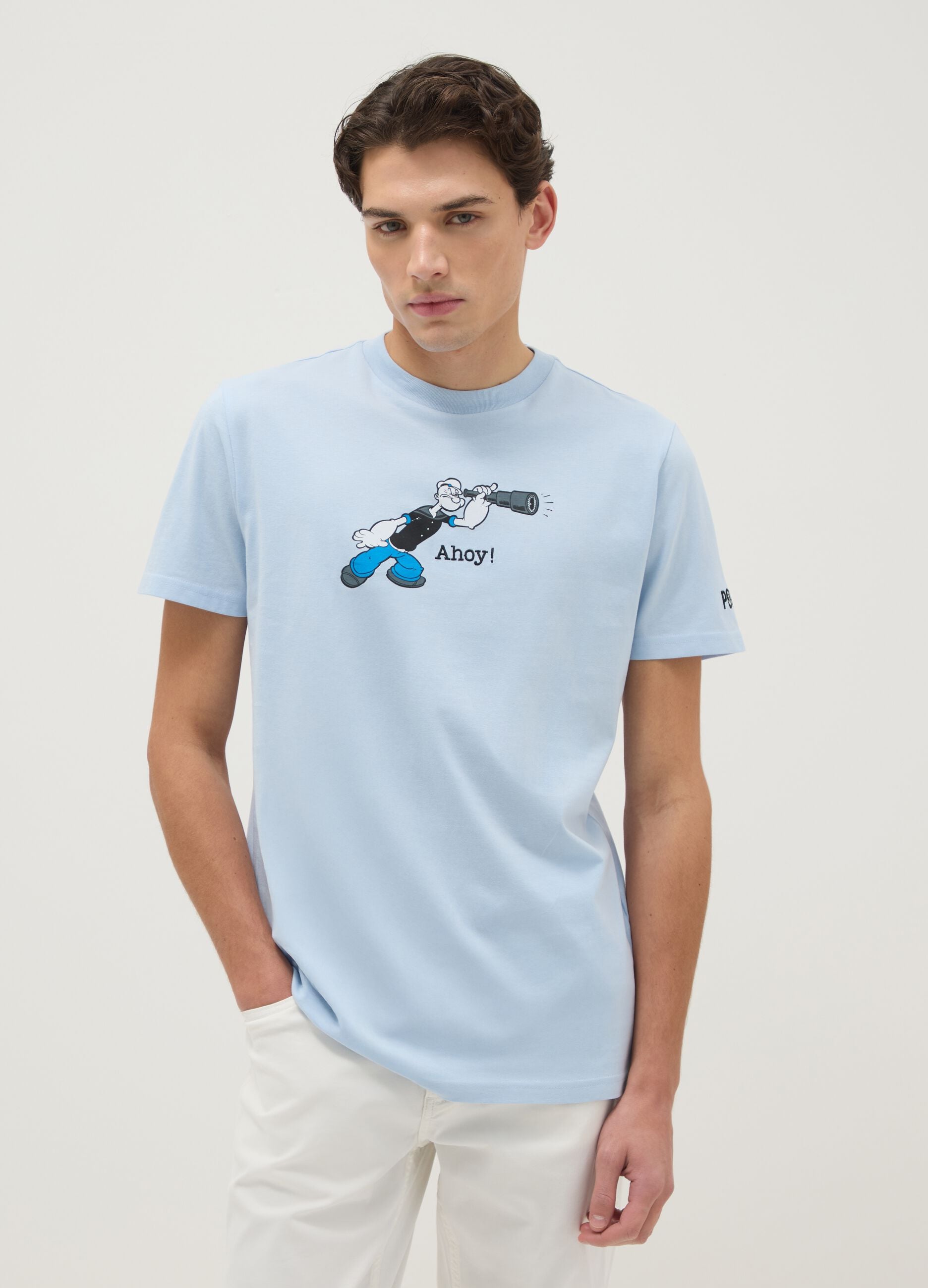 Blue pure cotton regular fit T-shirt with print