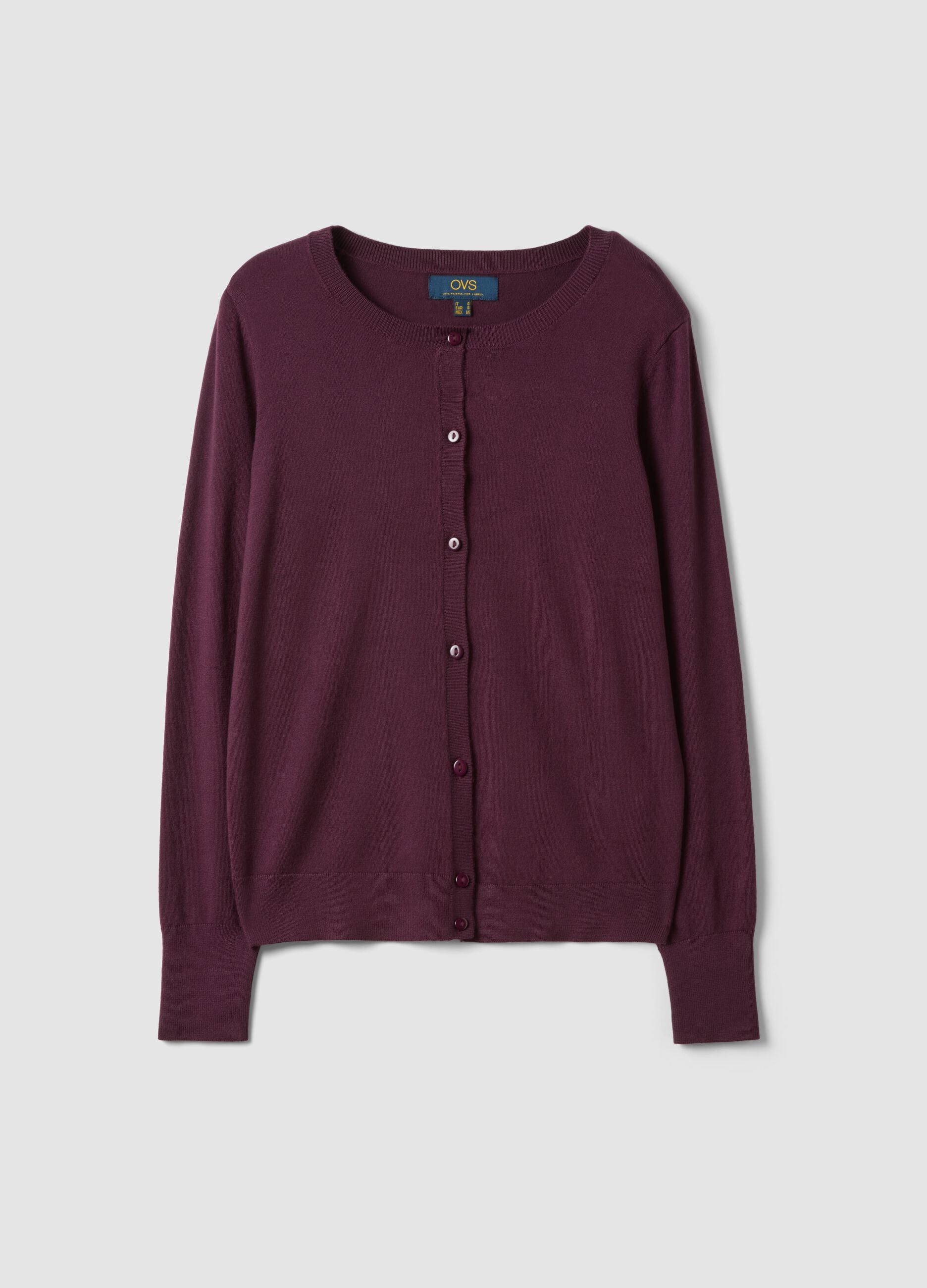 Purple viscose-blend crew-neck cardigan, regular fit