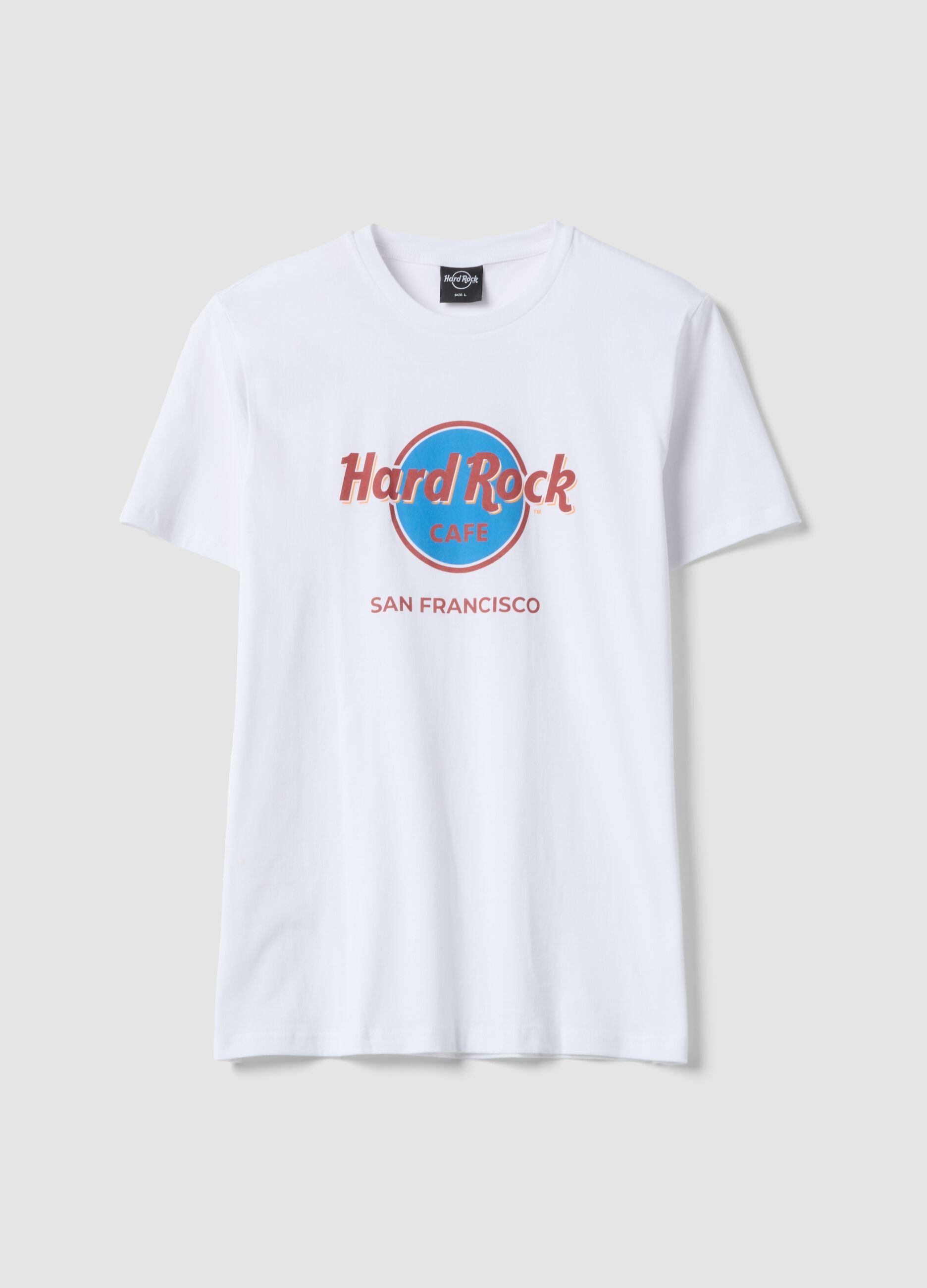 T-shirt bianca con stampa Hard Rock Cafe in puro cotone regular fit
