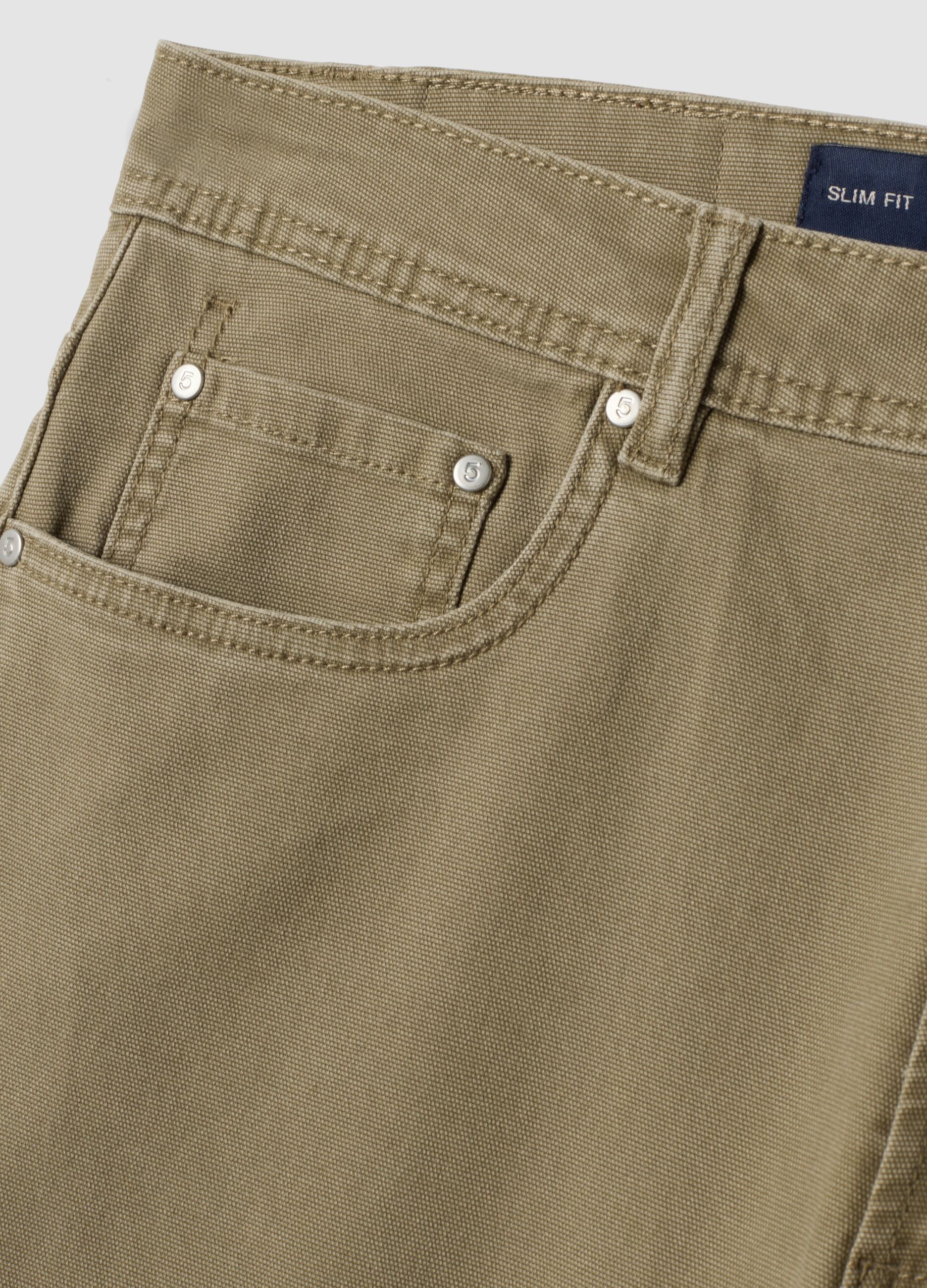 Beige slim-fit stretch cotton trousers