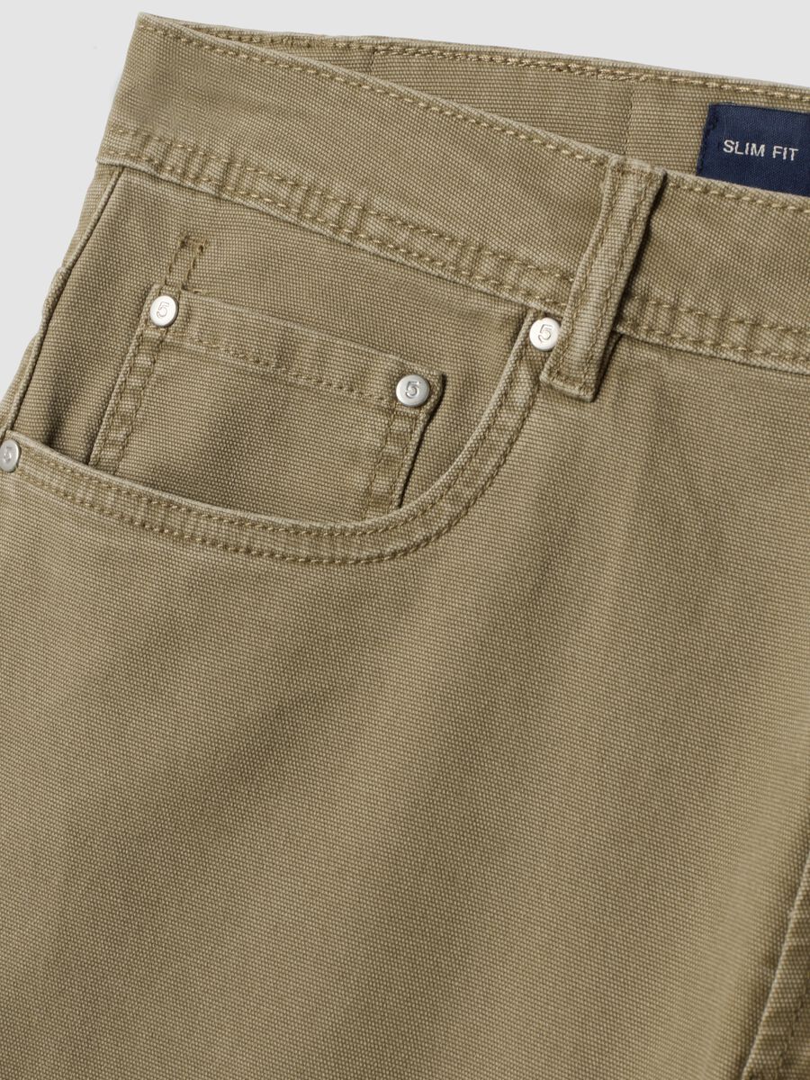 Beige slim-fit stretch cotton trousers_1