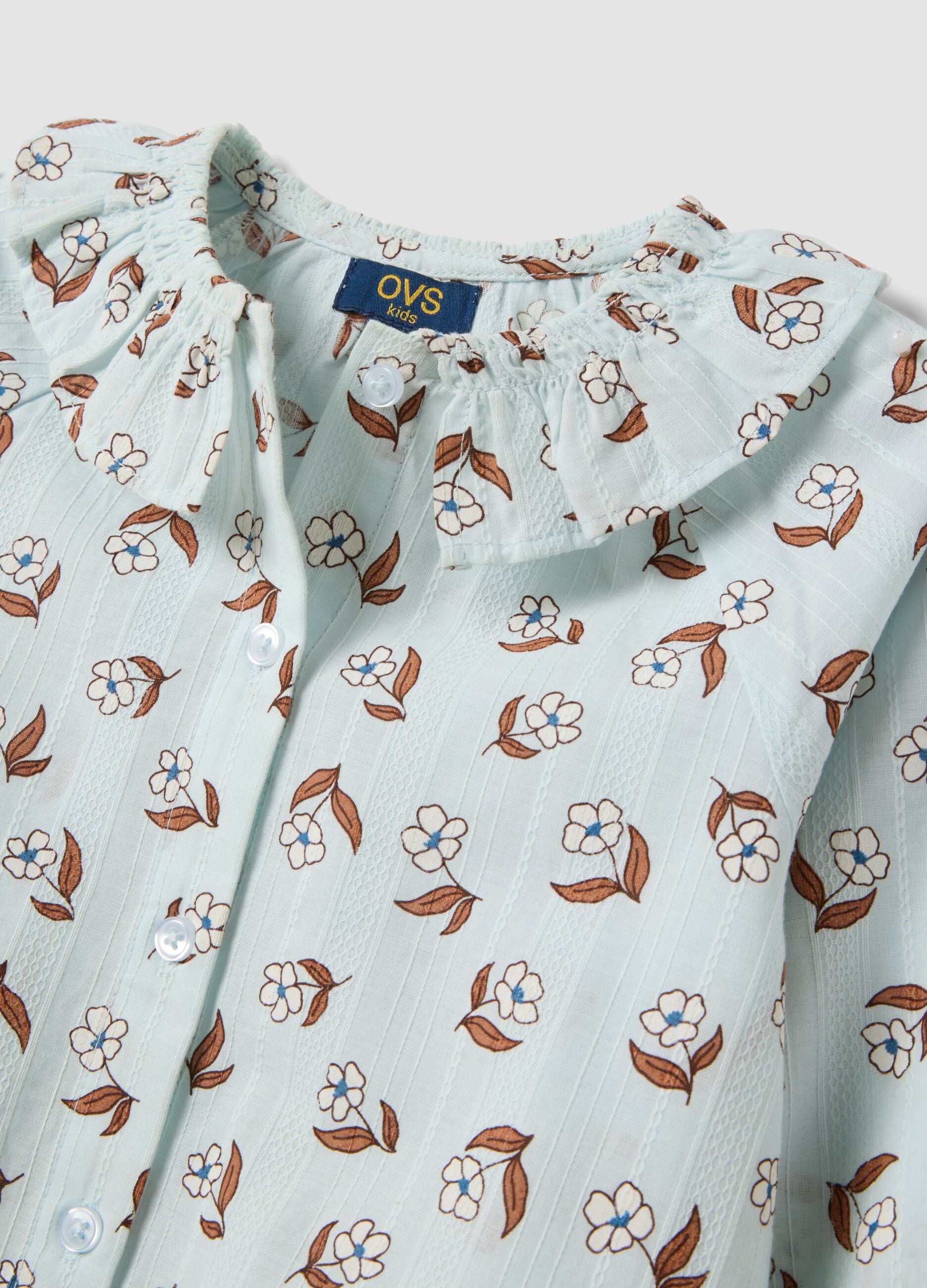 Light blue pure cotton shirt with floral print