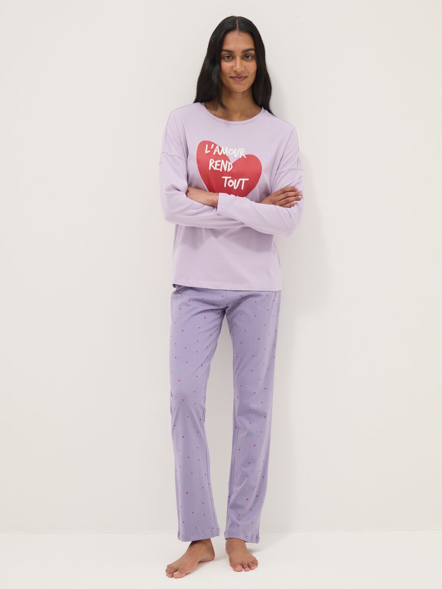Pigiama in puro cotone viola regular fit con cuore_0