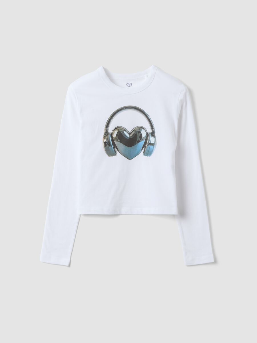 White pure organic cotton T-shirt with ribbed neckline for girls_3
