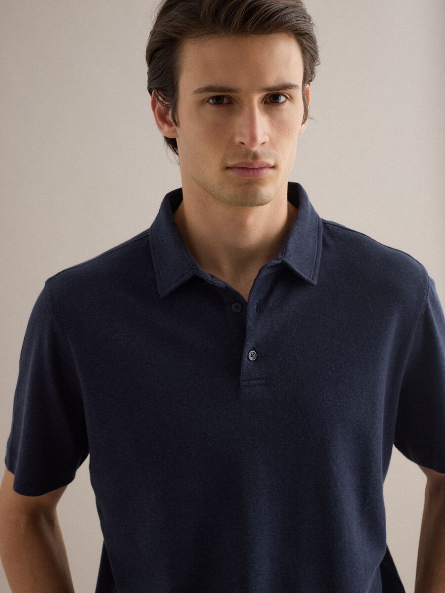 Blue linen and cotton blend polo regular fit_4