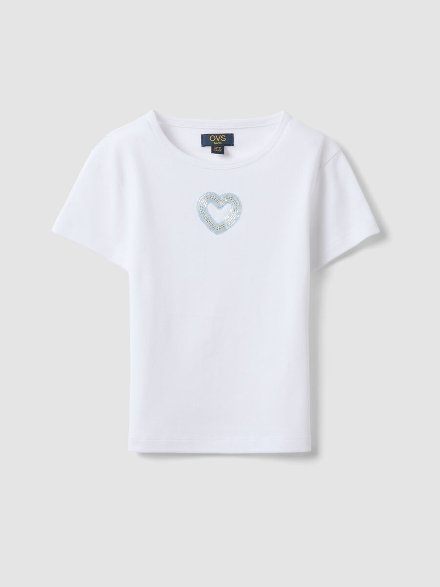 White short-sleeve pure cotton T-shirt with decorative heart_3