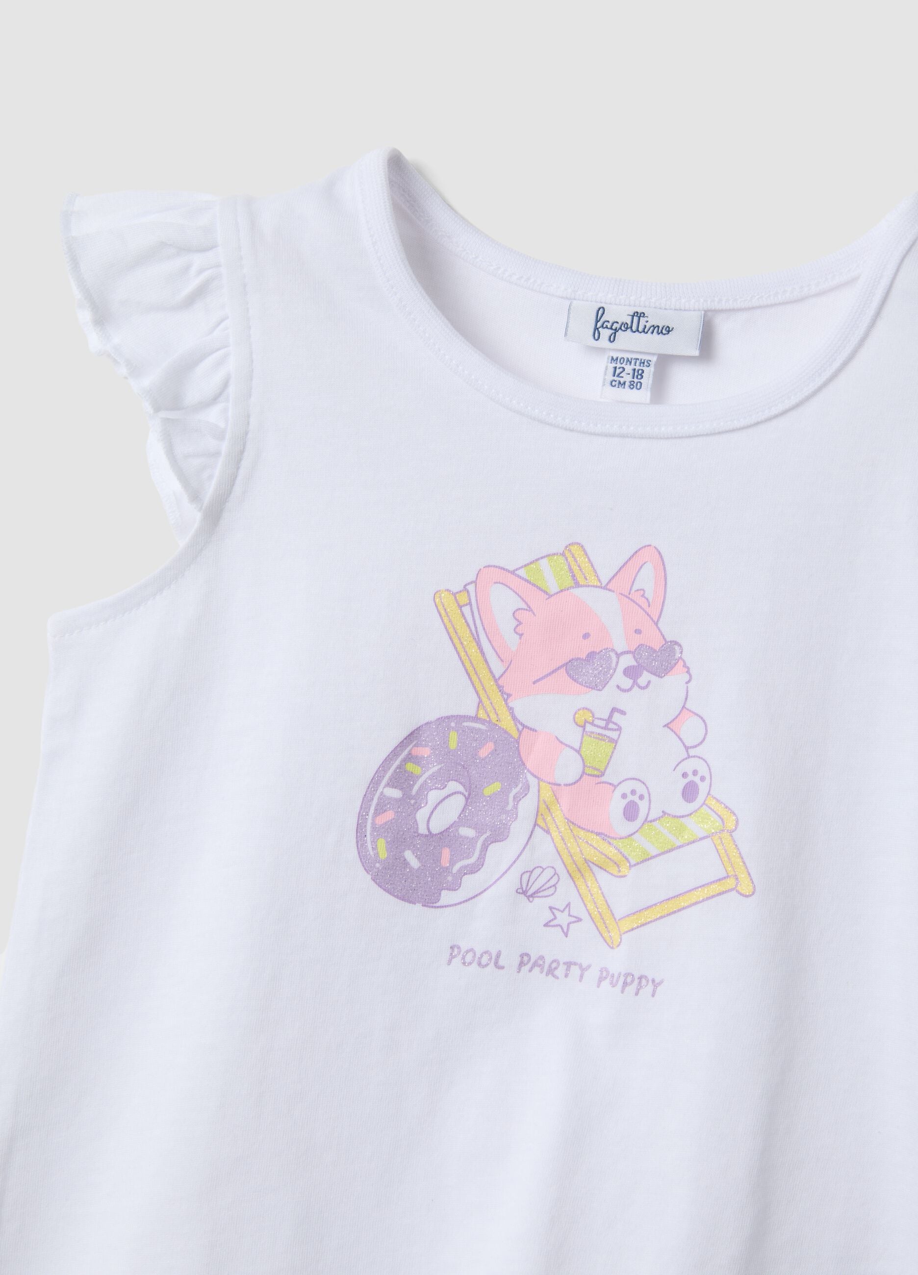 Bipack tank top multicolor in puro cotone da bimba con volant