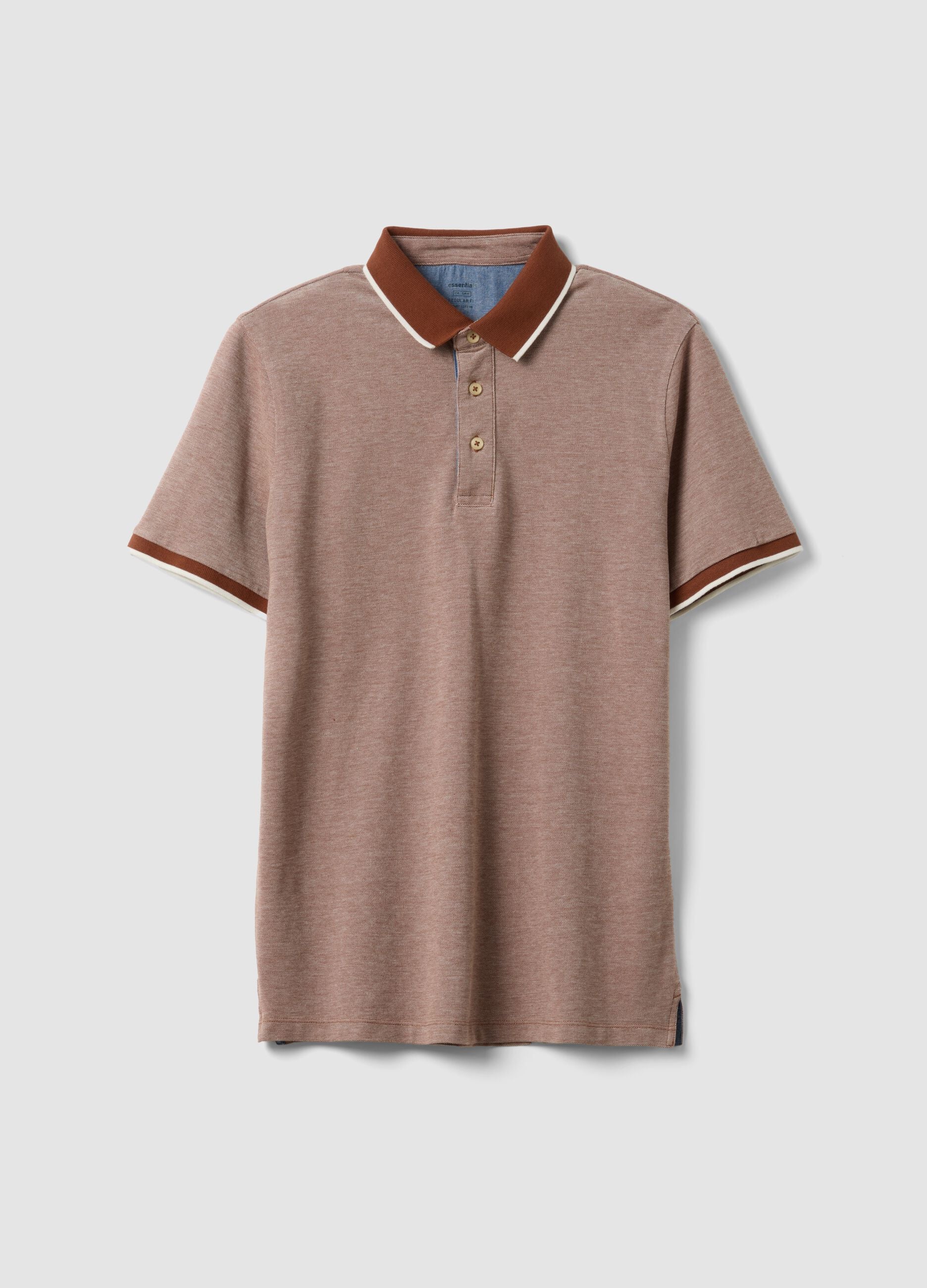 Brown pure cotton polo with classic collar
