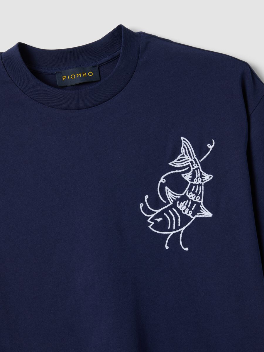 Blue pure cotton relaxed-fit T-shirt with embroidered detail_5