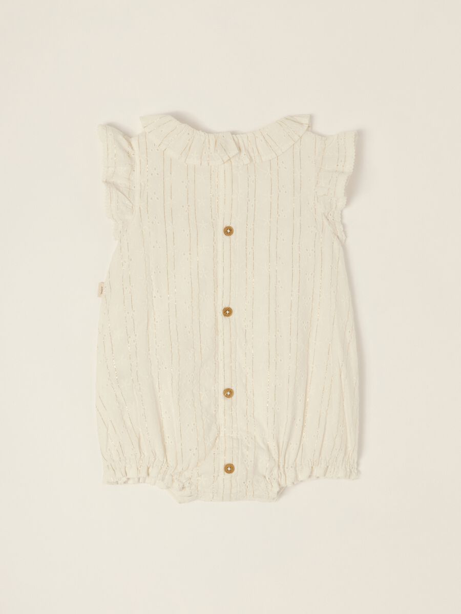 Tutina bianca in misto cotone con colletto classico da neonata_1