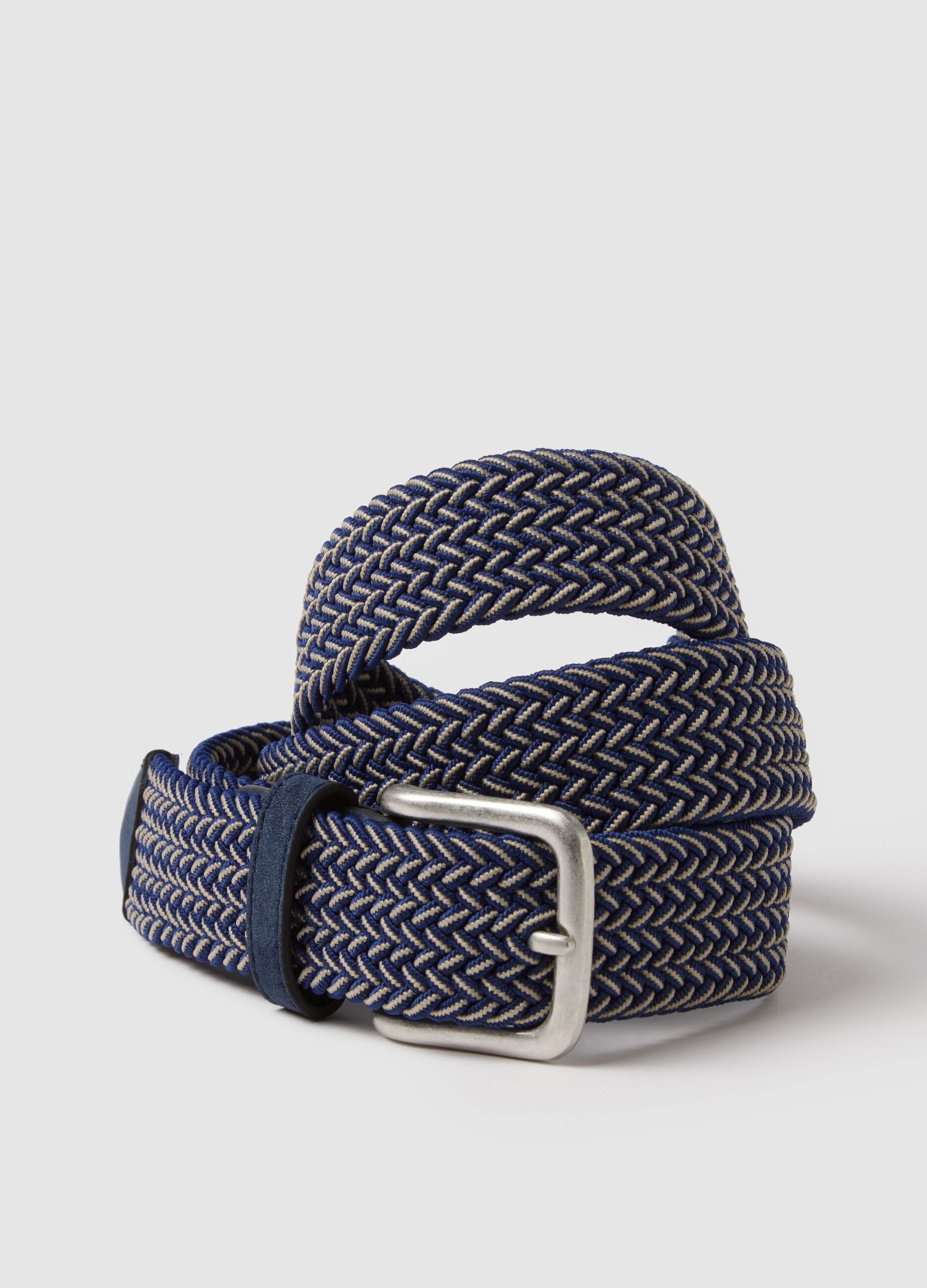 Multicolour braided belt with metal buckle
