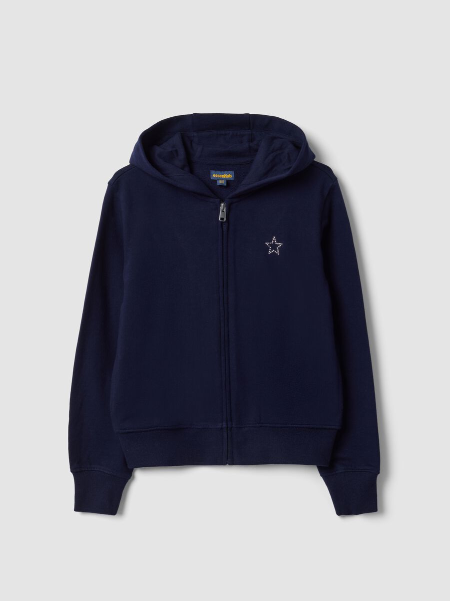 Blue organic cotton hooded zip-up sweatshirt with star detail for girls_0