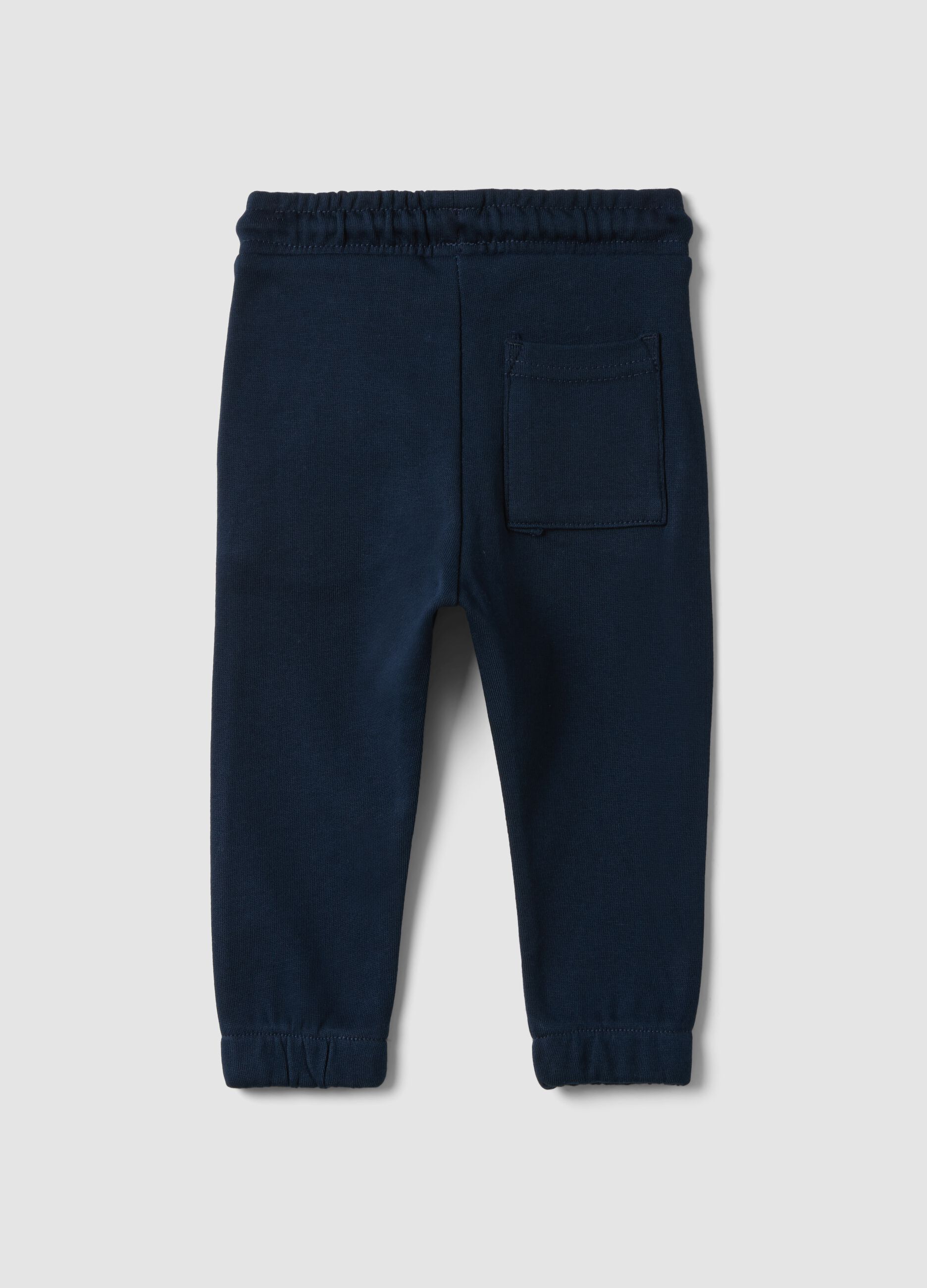 Blue pure cotton jogger trousers with teddy bear print, regular fit, for baby boy