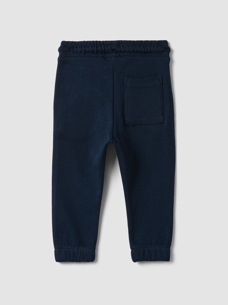 Blue pure cotton jogger trousers with teddy bear print, regular fit, for baby boy_1