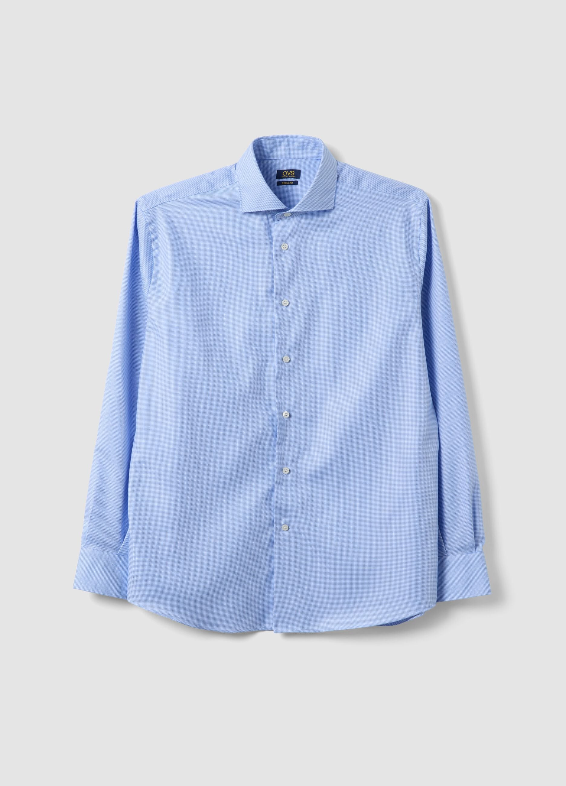 Light blue pure cotton shirt with French collar, easy-iron, regular fit