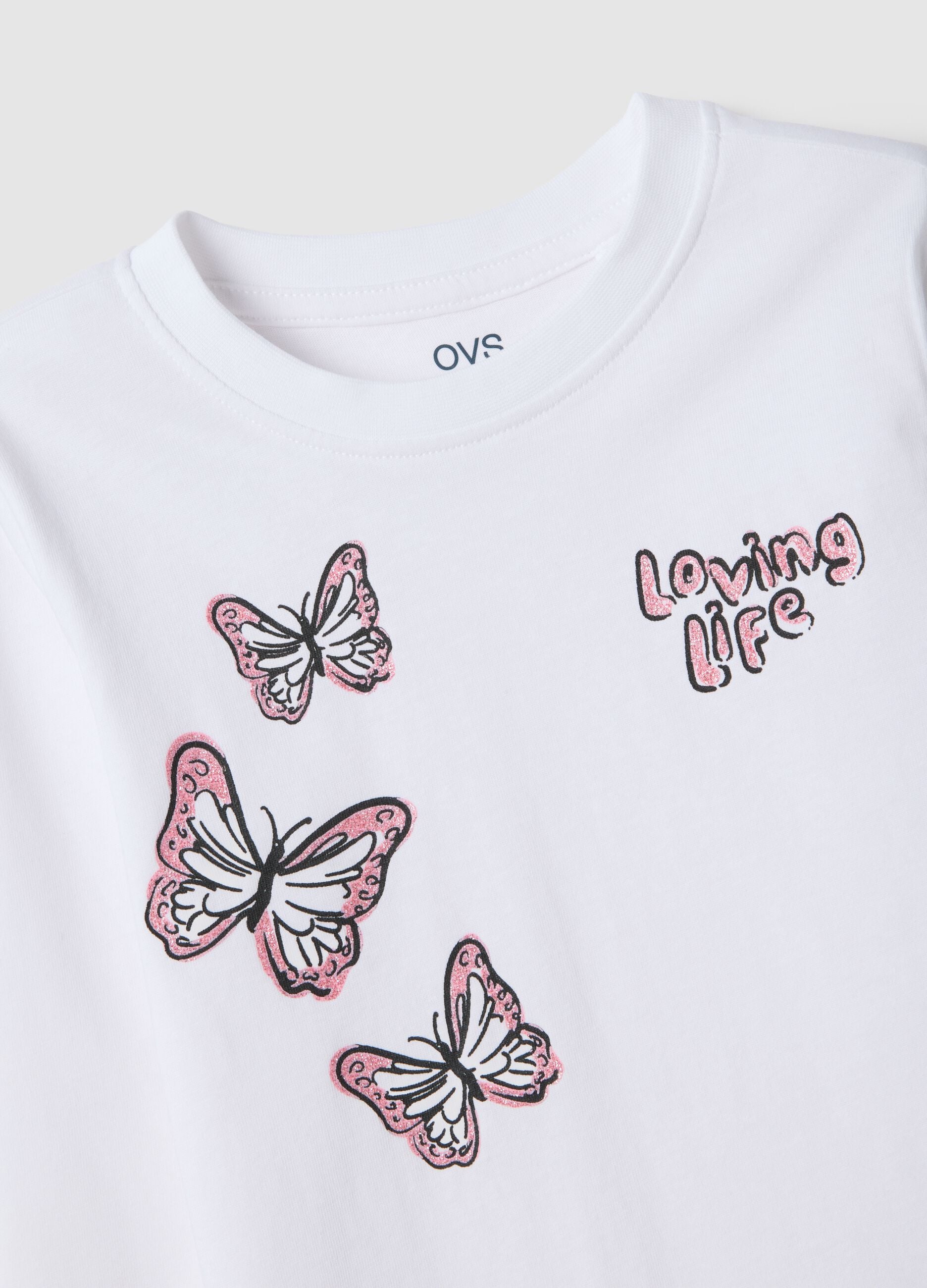 Girls' white pure cotton T-shirt regular fit with prints