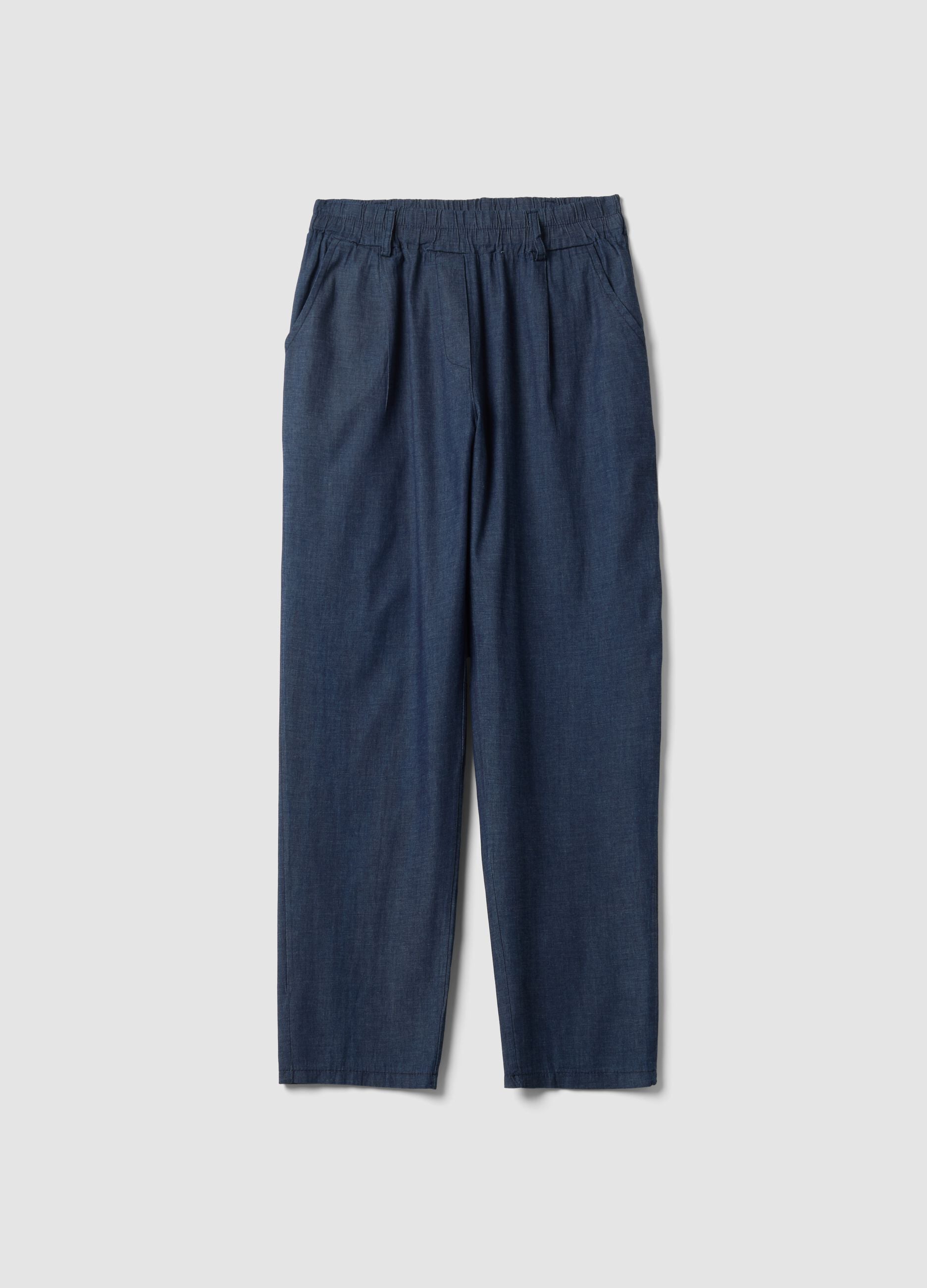 Blue stretch cotton trousers