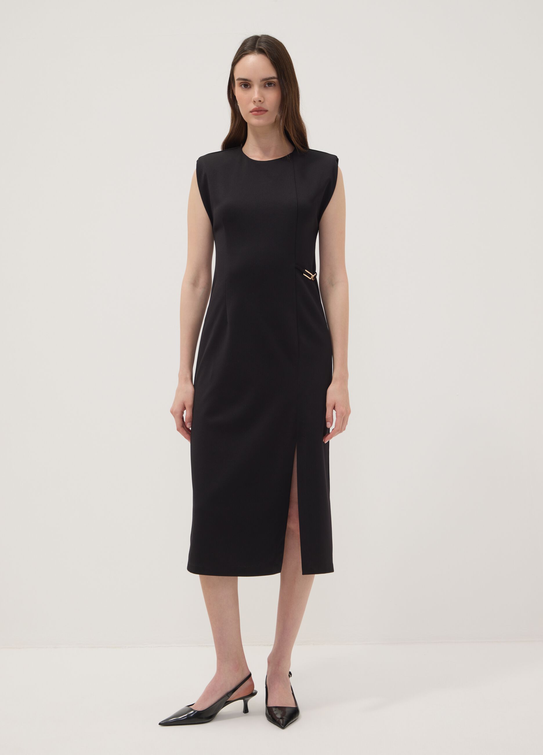 Black midi dress in stretch fabric, slim fit