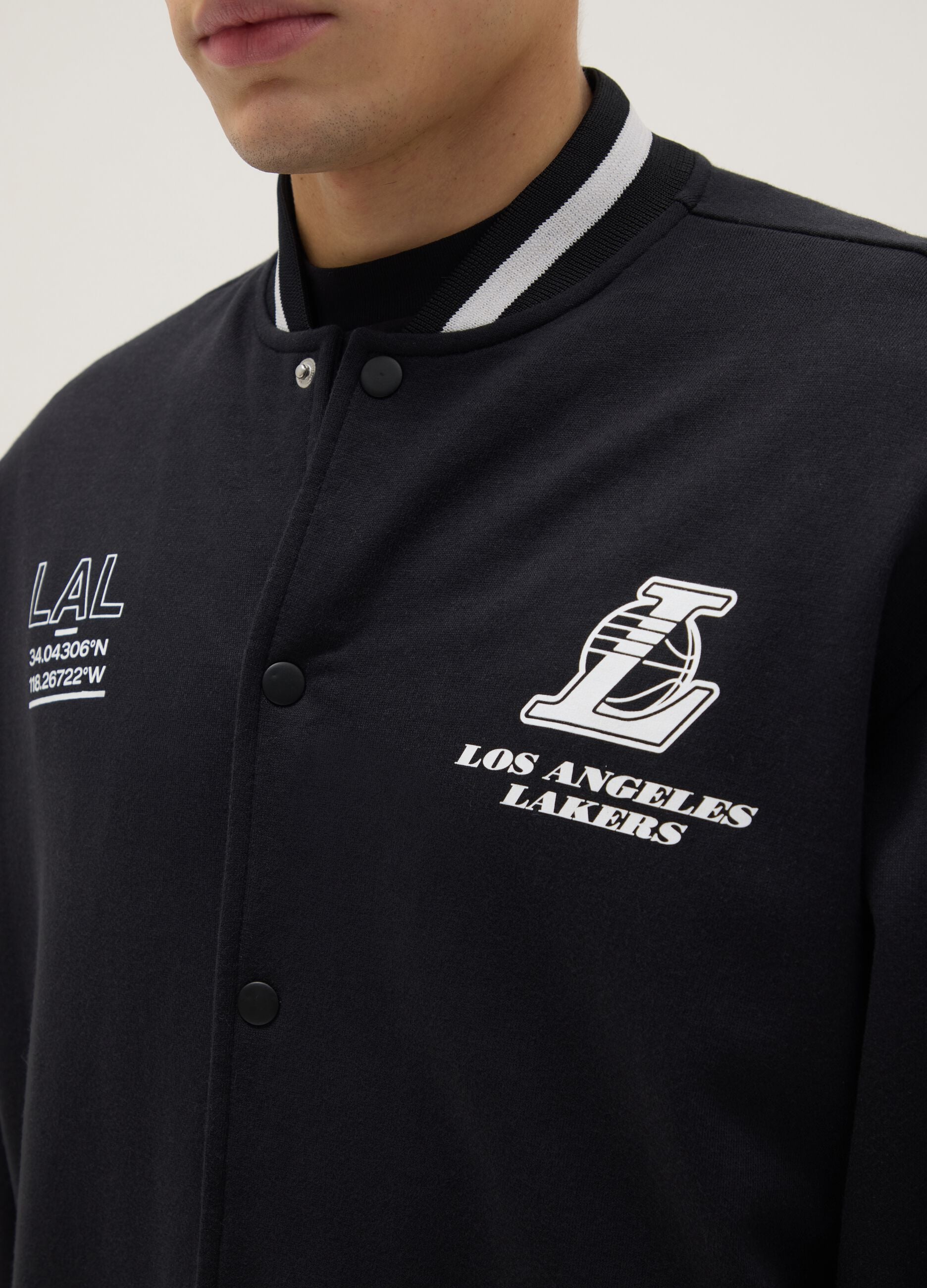 Black regular fit cotton blend jacket with Lakers logo