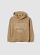 Beige pure cotton hoodie with front print for boys_0