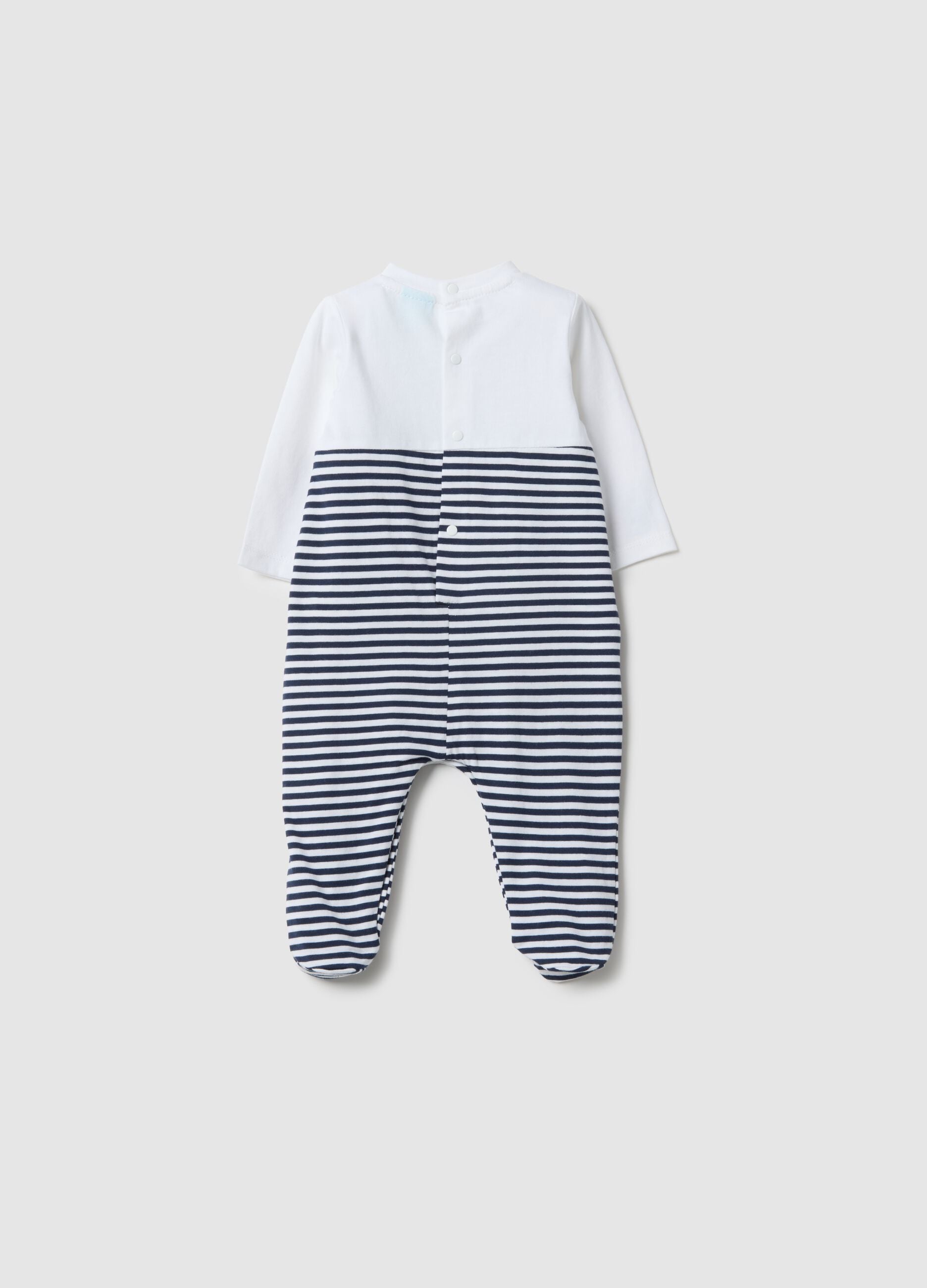 Pure cotton newborn multicolour striped jumpsuit, regular fit