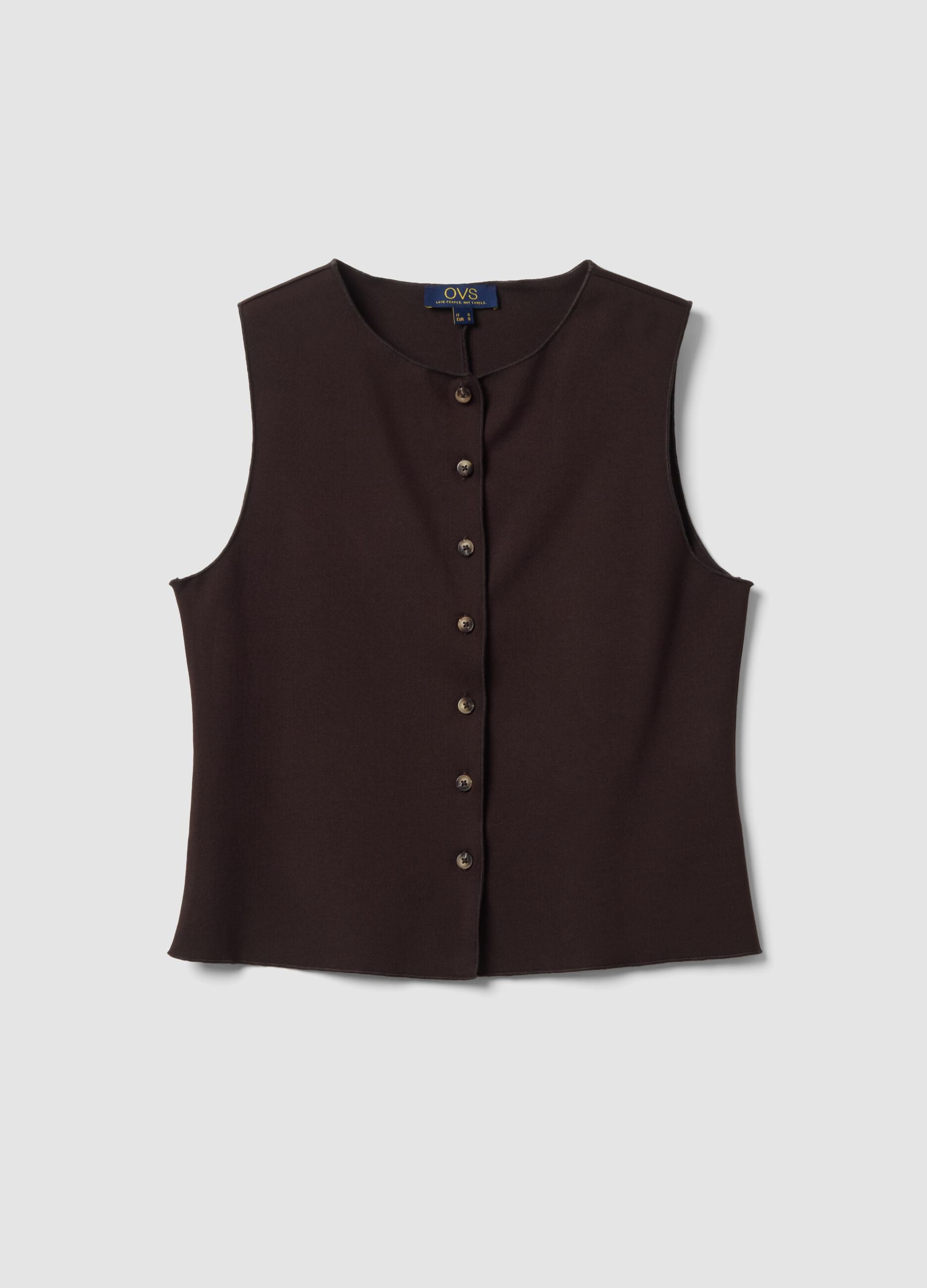 Brown Milano-knit waistcoat in stretch viscose, regular fit
