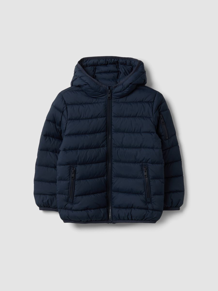 Blue Ultralight padded hooded jacket with zip for boys_0