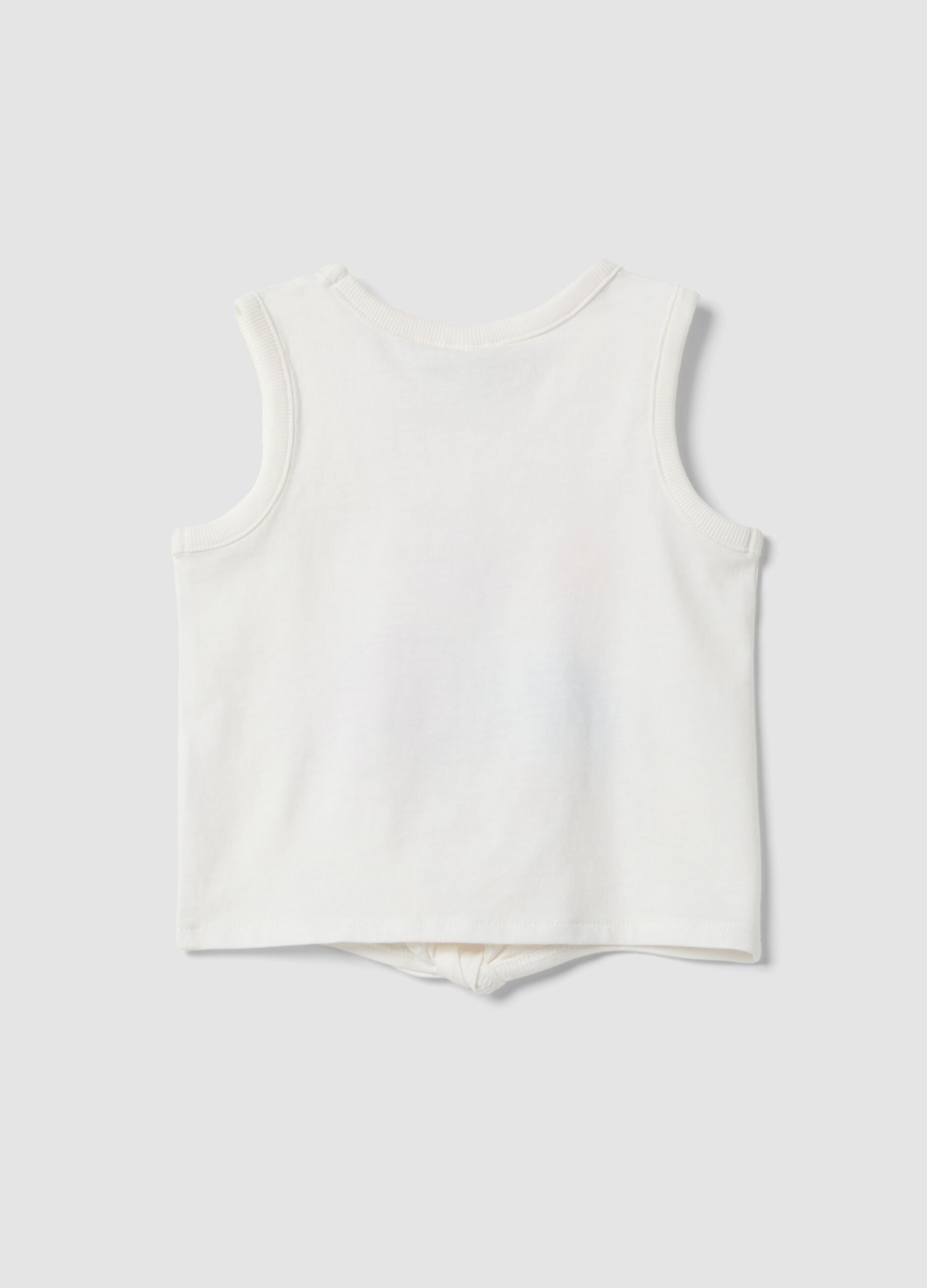 White organic cotton vest top with print and knot detail