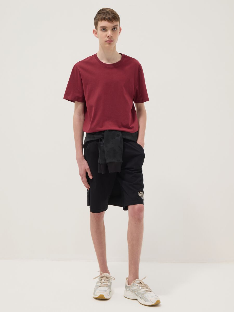 Black organic cotton Bermuda shorts with elasticated waist_0