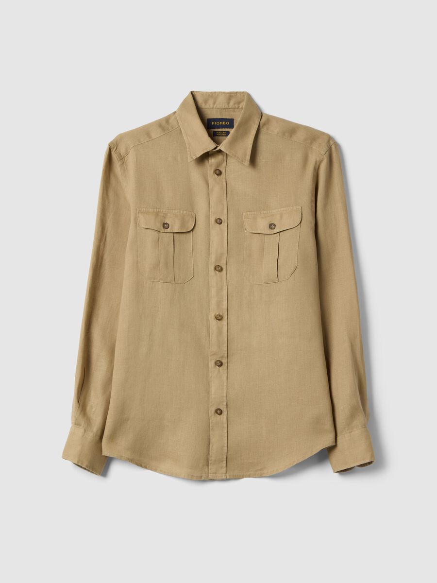 Beige pure linen long-sleeve shirt regular fit_4