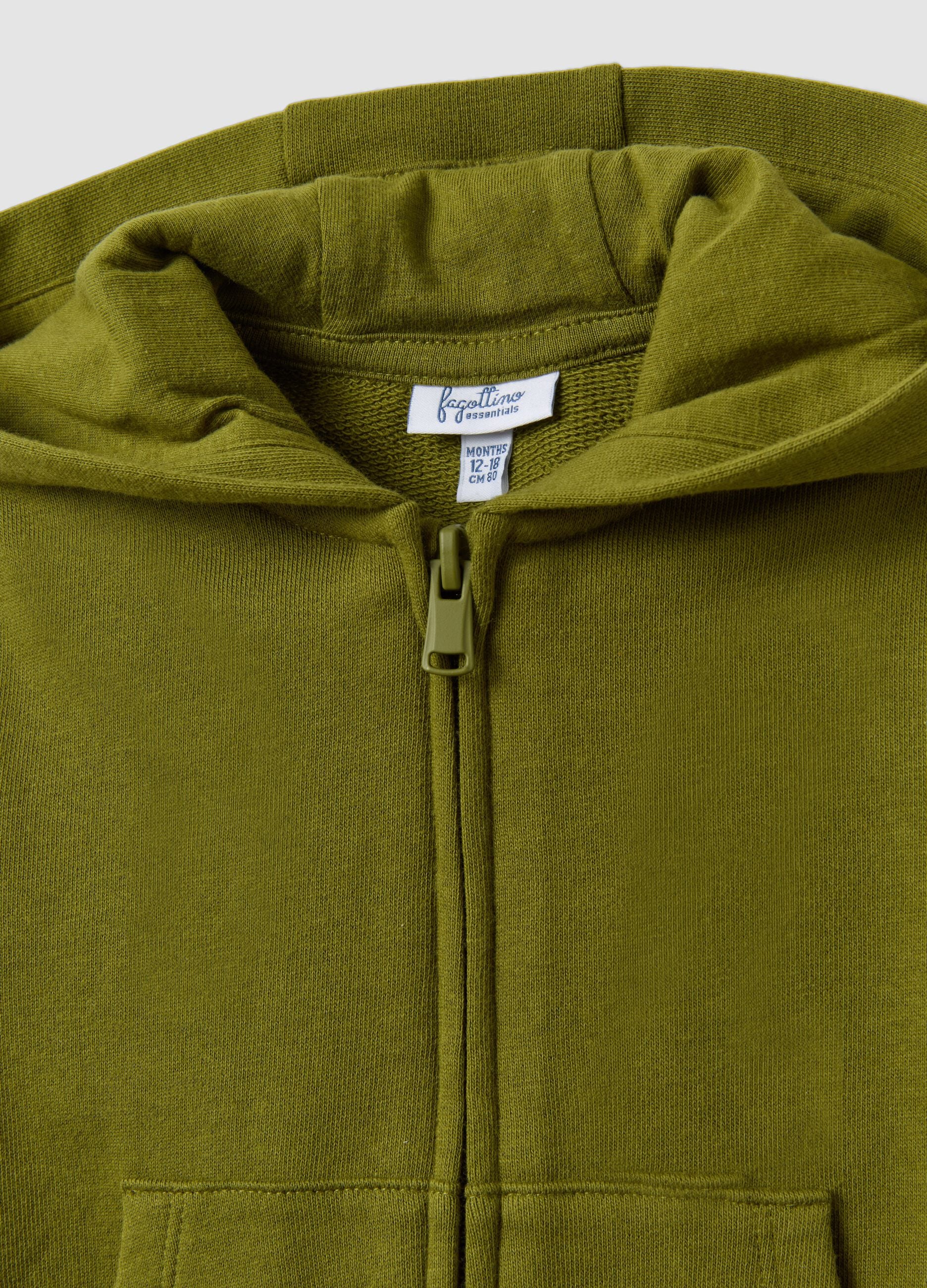 Green organic cotton hooded sweatshirt, regular fit, for boys