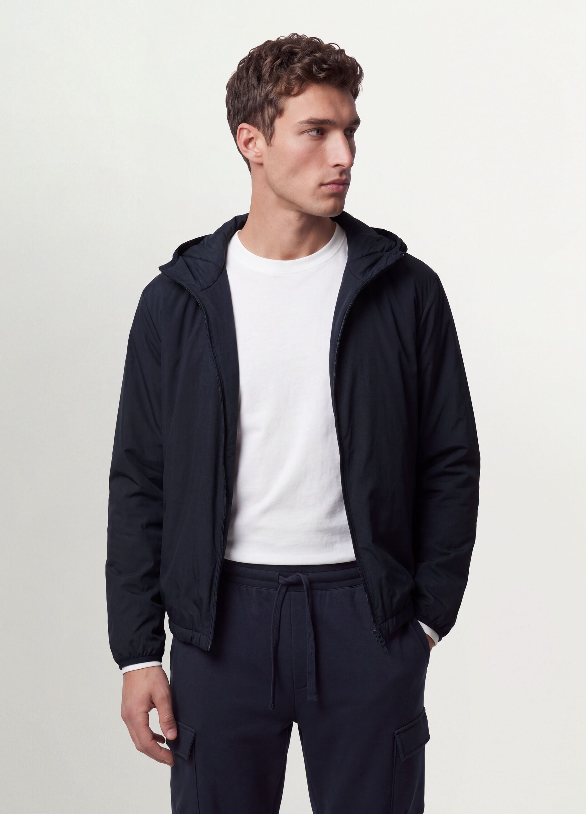 Navy blue hooded jacket with zip