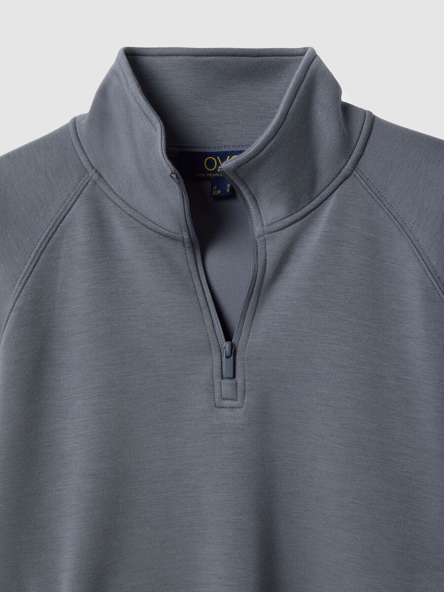 Felpa in misto modal grigia regular fit con mezza zip_5