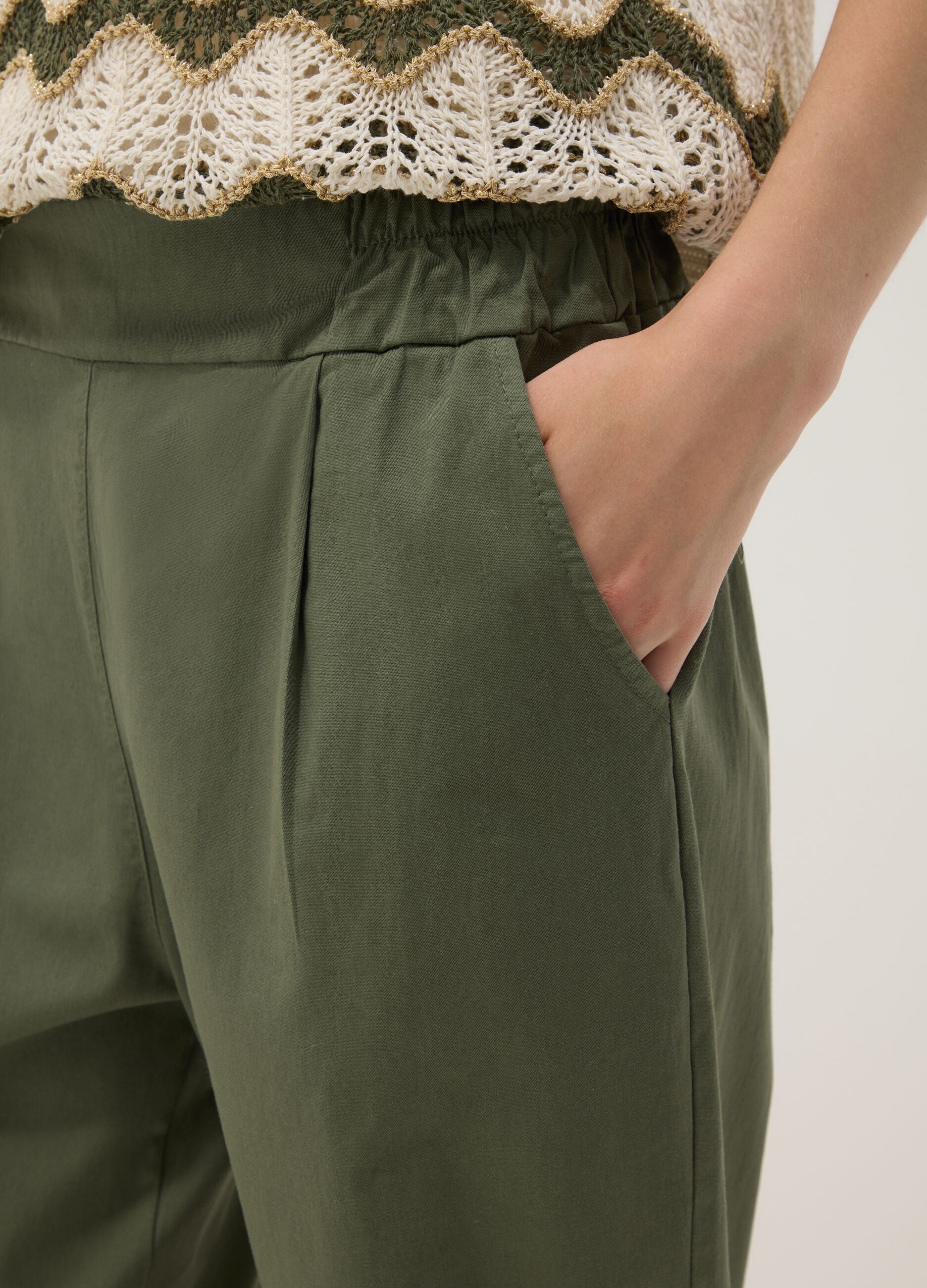 Green stretch cotton trousers