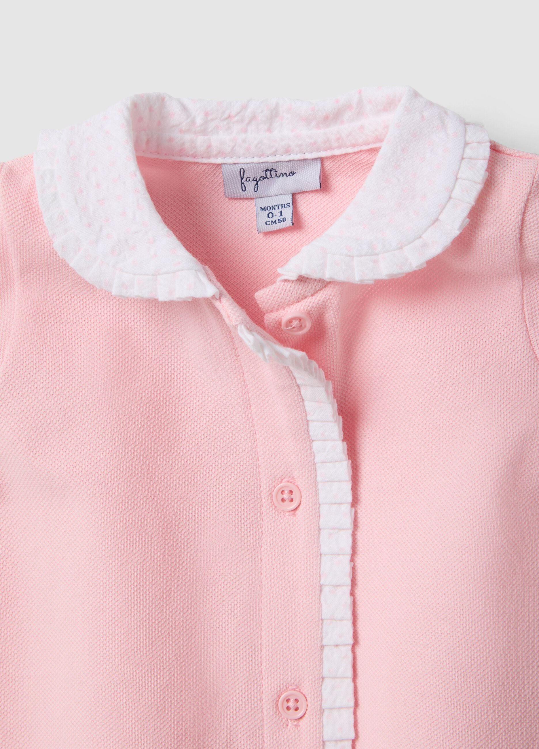 Pink pure cotton baby onesie with a pointed collar